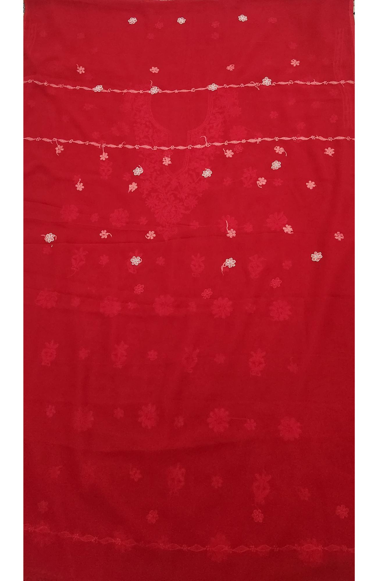 Red Faux Georgette Chikankari Suit Fabric  Rohia By Chhangamal