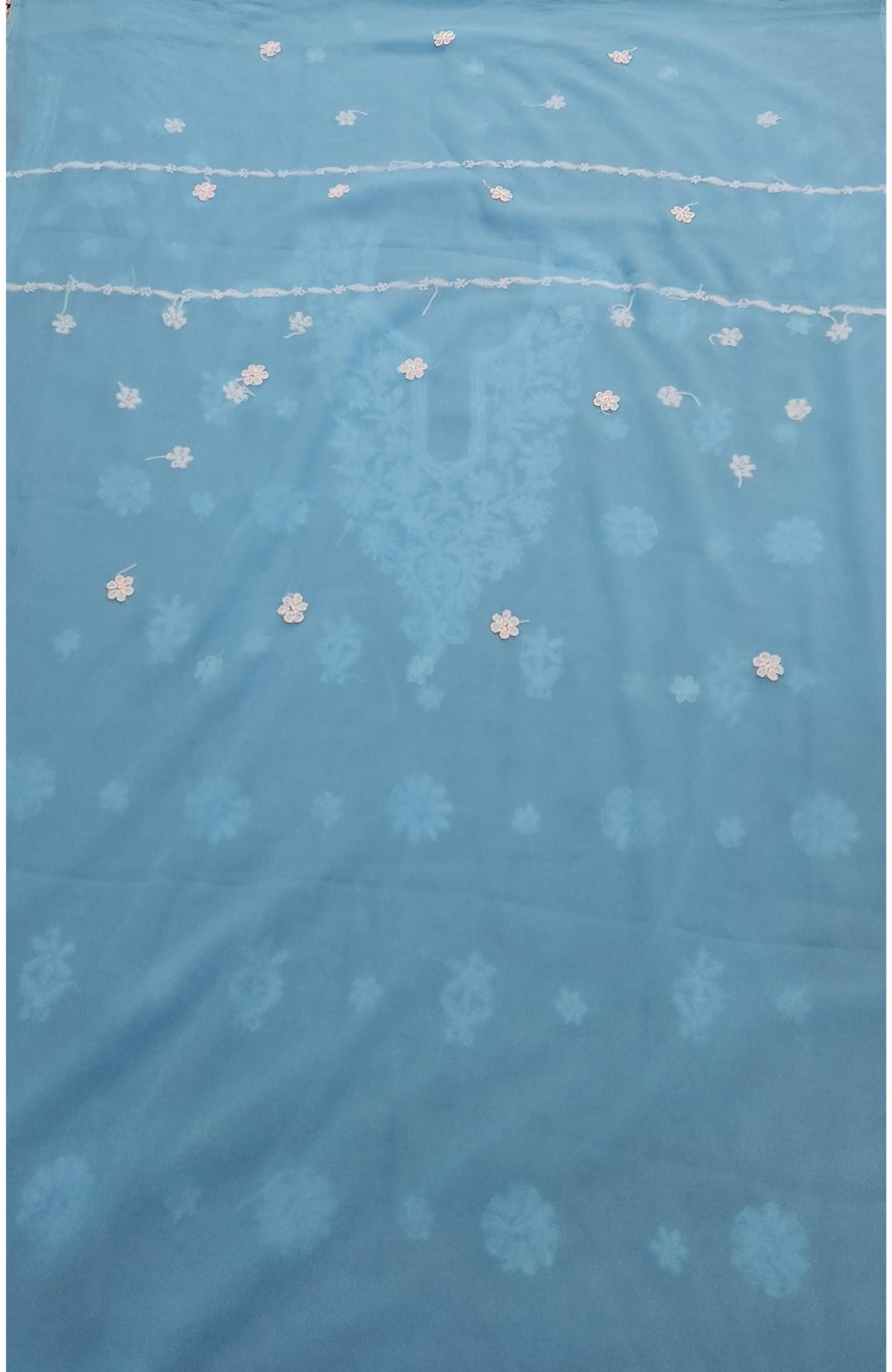 Blue Faux Georgette Hand Embroidered Chikankari  Suit Length I Rohia By Chhangamal