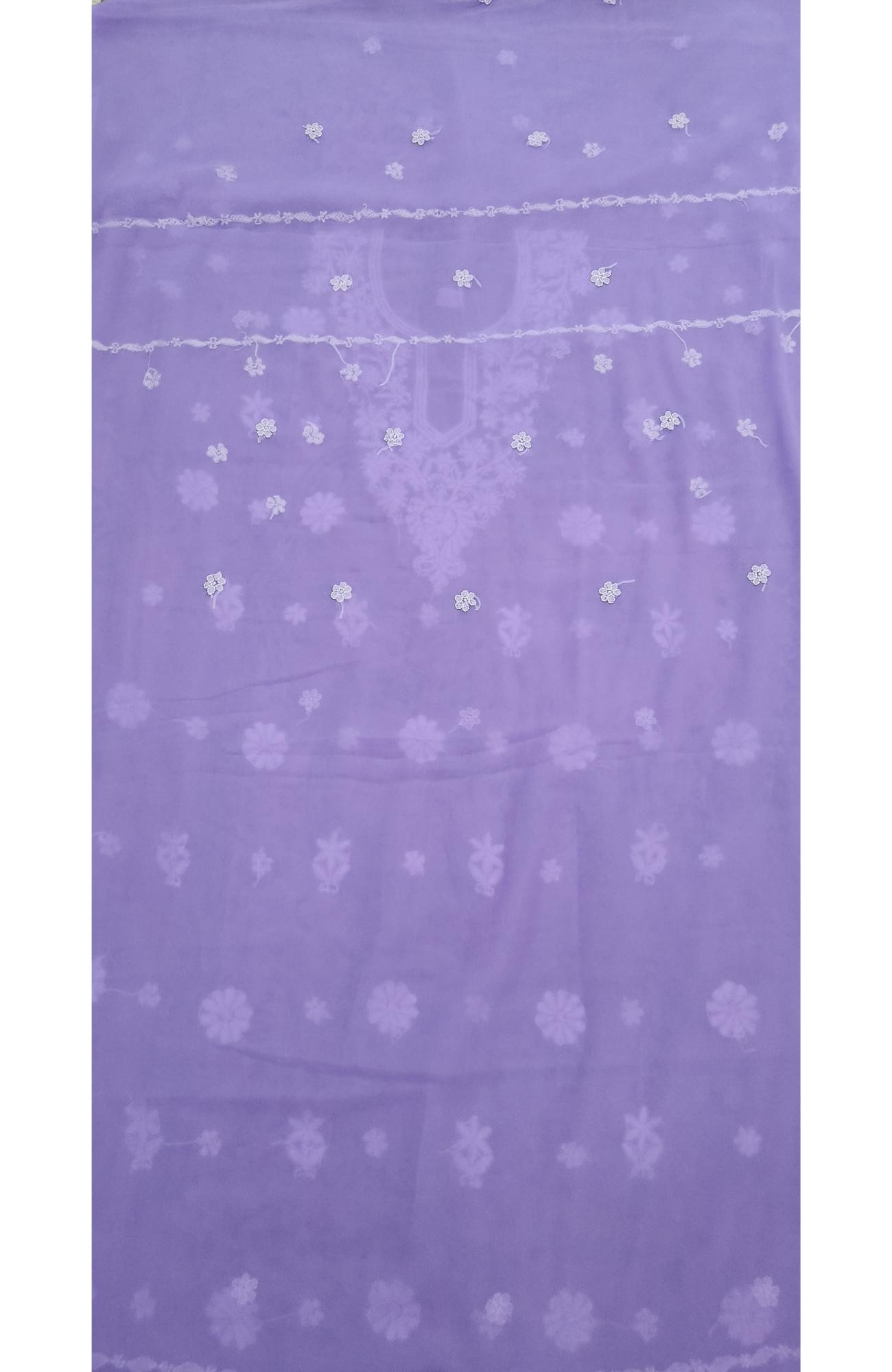 Purple Faux Georgette Hand Embroidered Chikankari  Suit Length