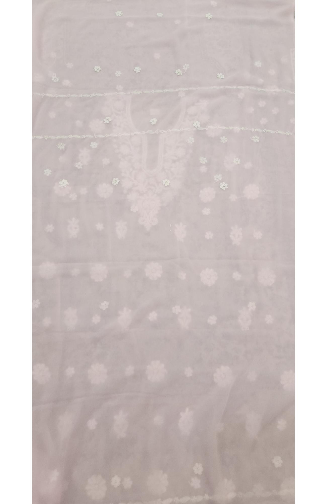 Pink Faux Georgette Hand Embroidered Chikankari  Suit Length