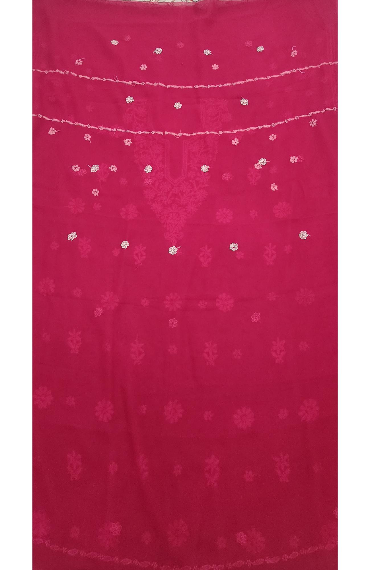 Magenta  Faux Georgette Hand Embroidered Chikankari  Suit Length