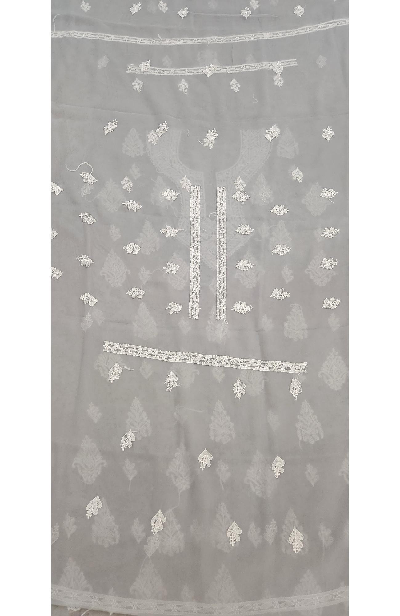Light Grey  Faux Georgette Hand Embroidered Chikankari  Suit Length