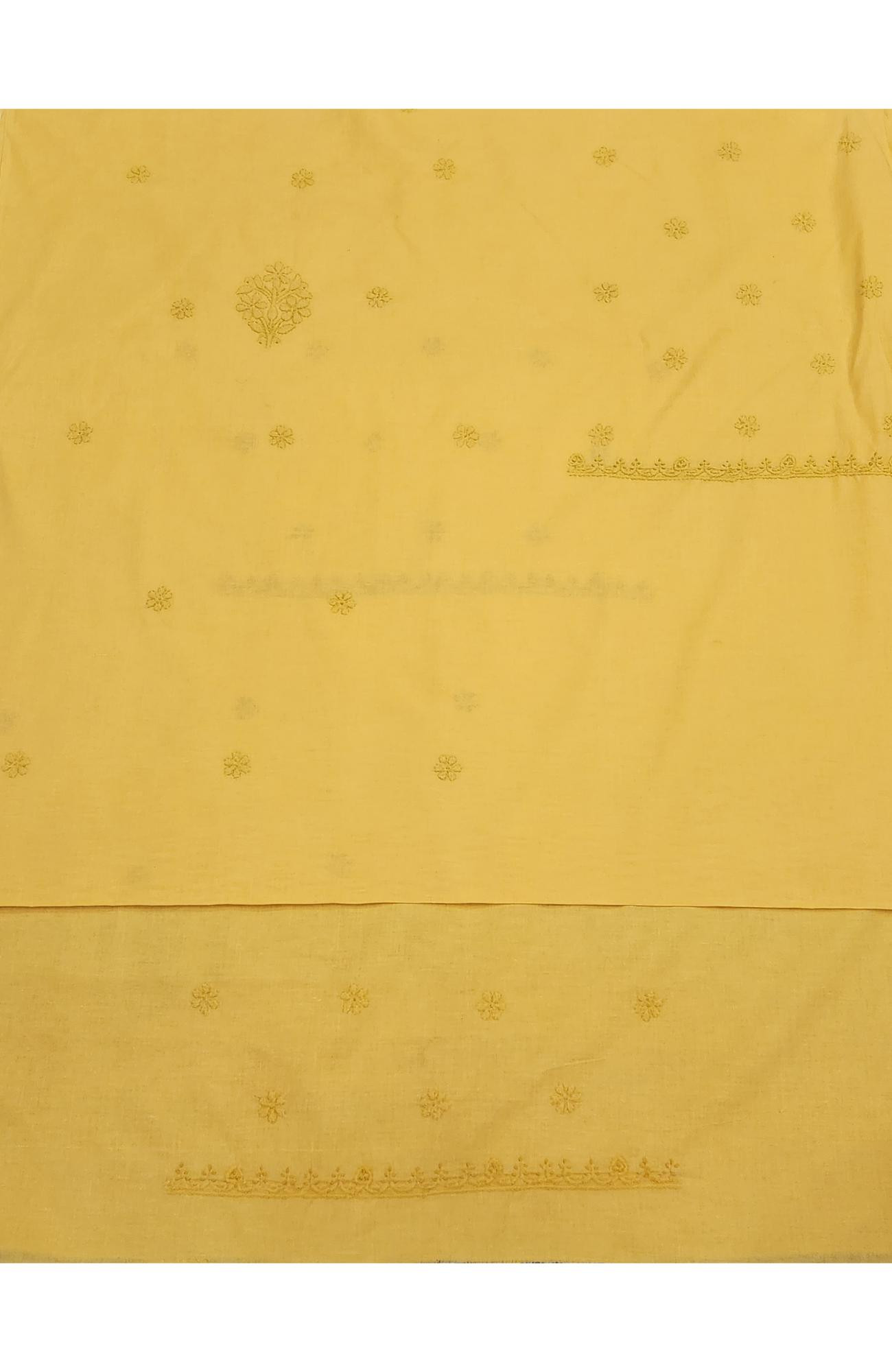 Yellow Cotton Chikankari Suit Length