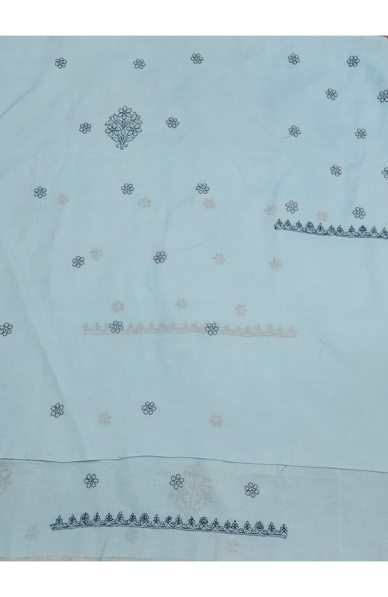 Blue  Cotton Chikankari Suit Length