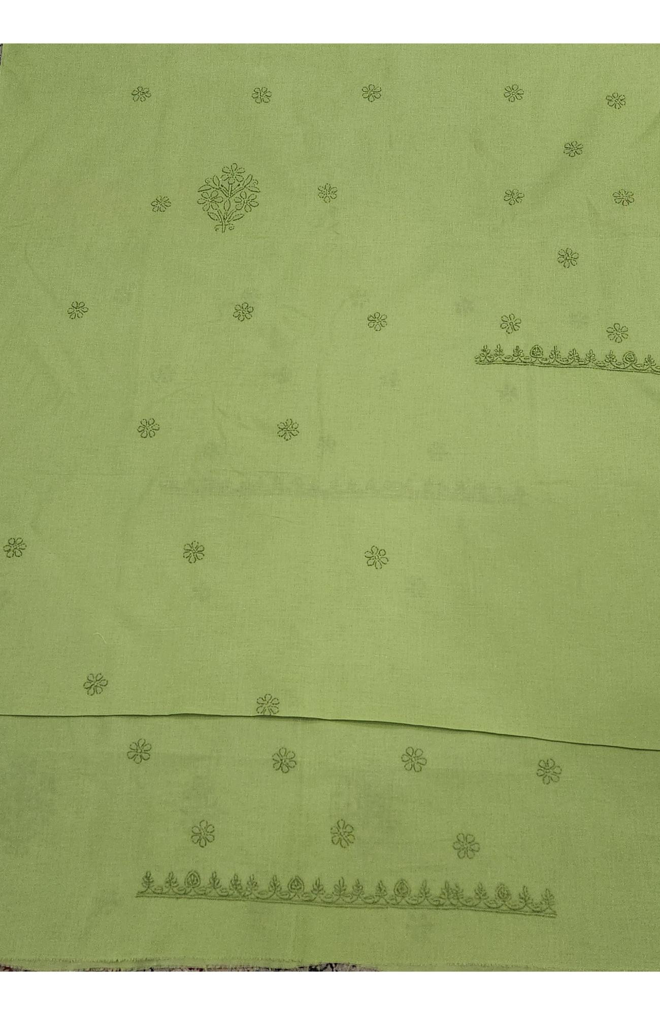 Green Cotton Chikankari Suit Length