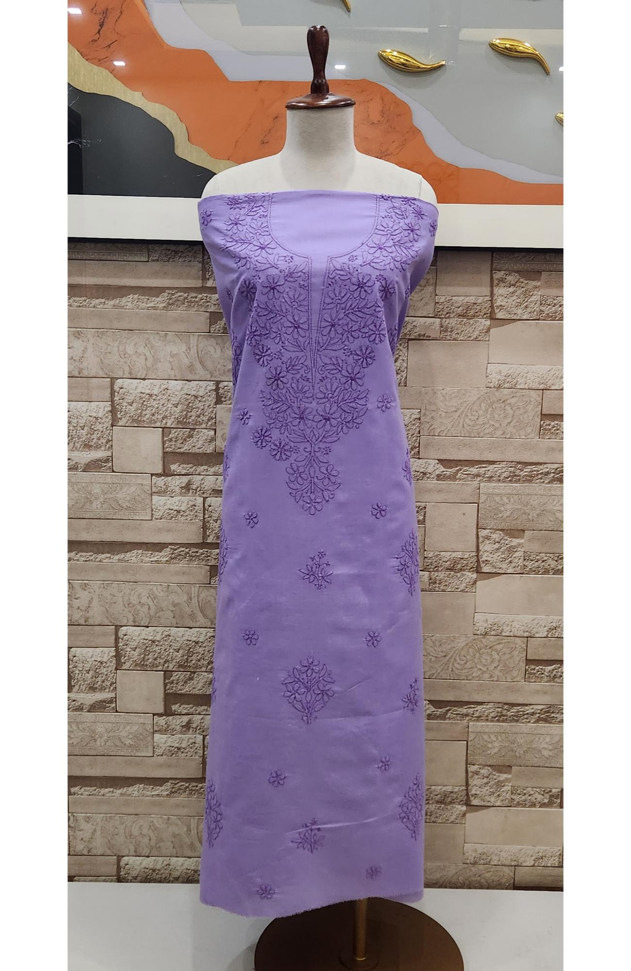 Lavender Cotton Chikankari Suit Length