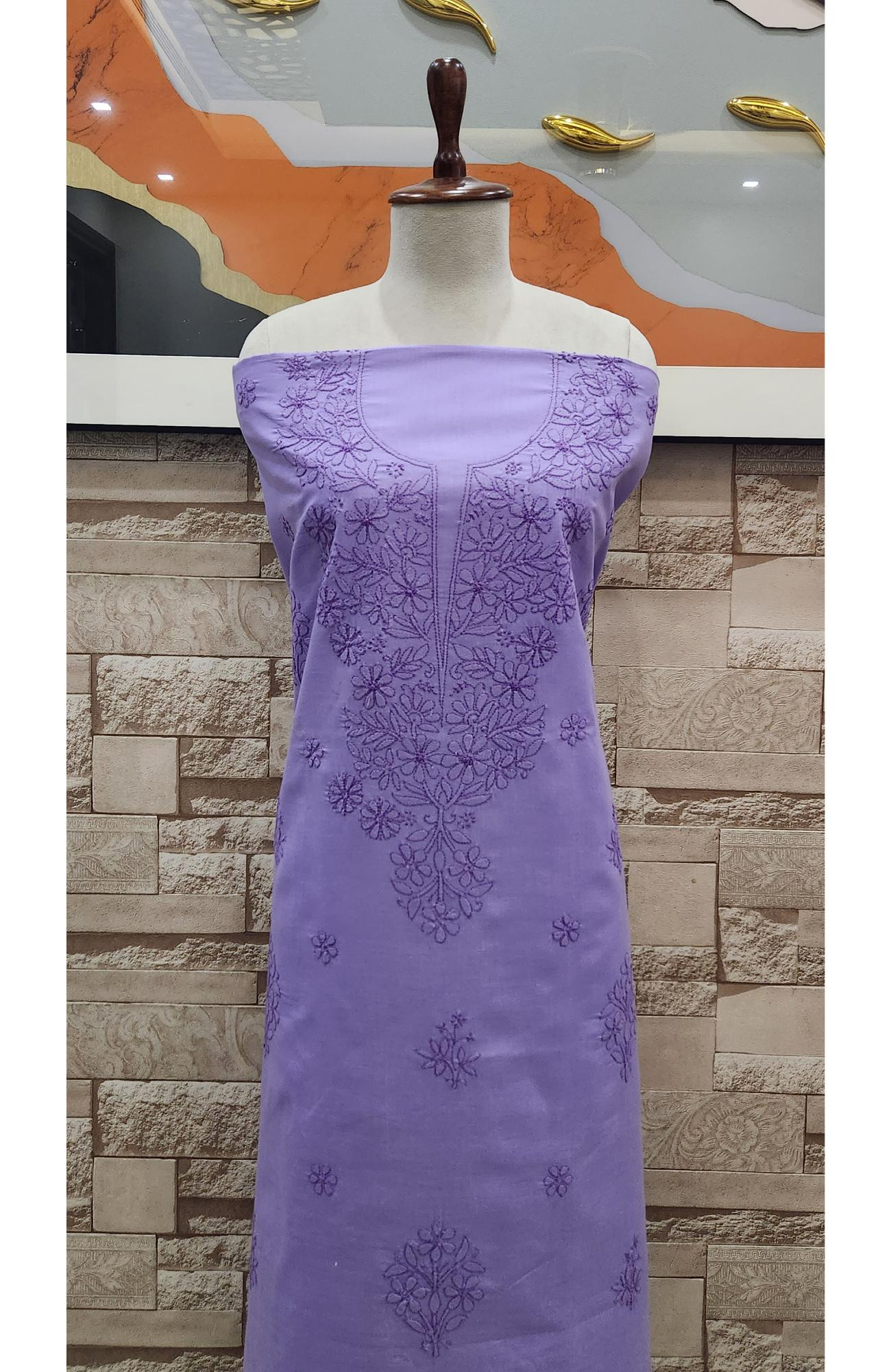 Lavender Cotton Chikankari Suit Length