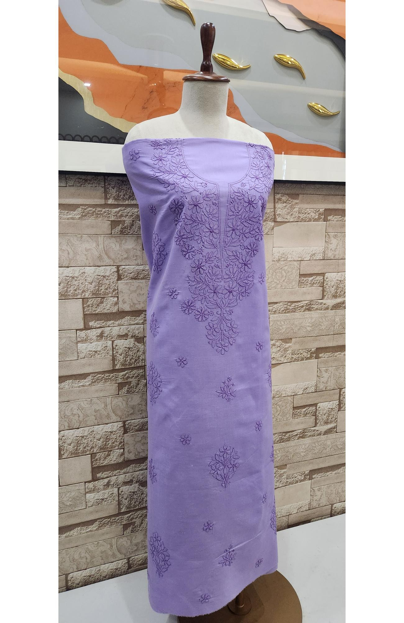 Lavender Cotton Chikankari Suit Length