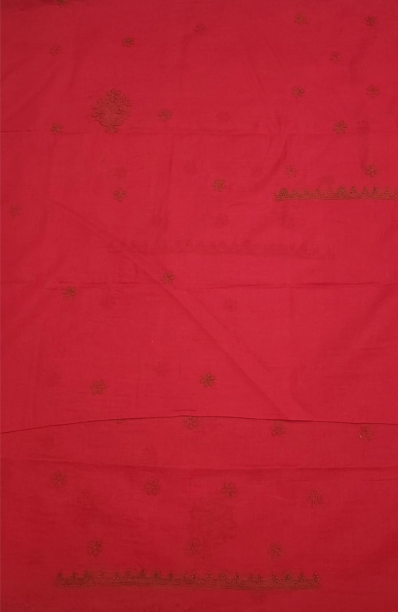 Red Cotton Chikankari Suit Length