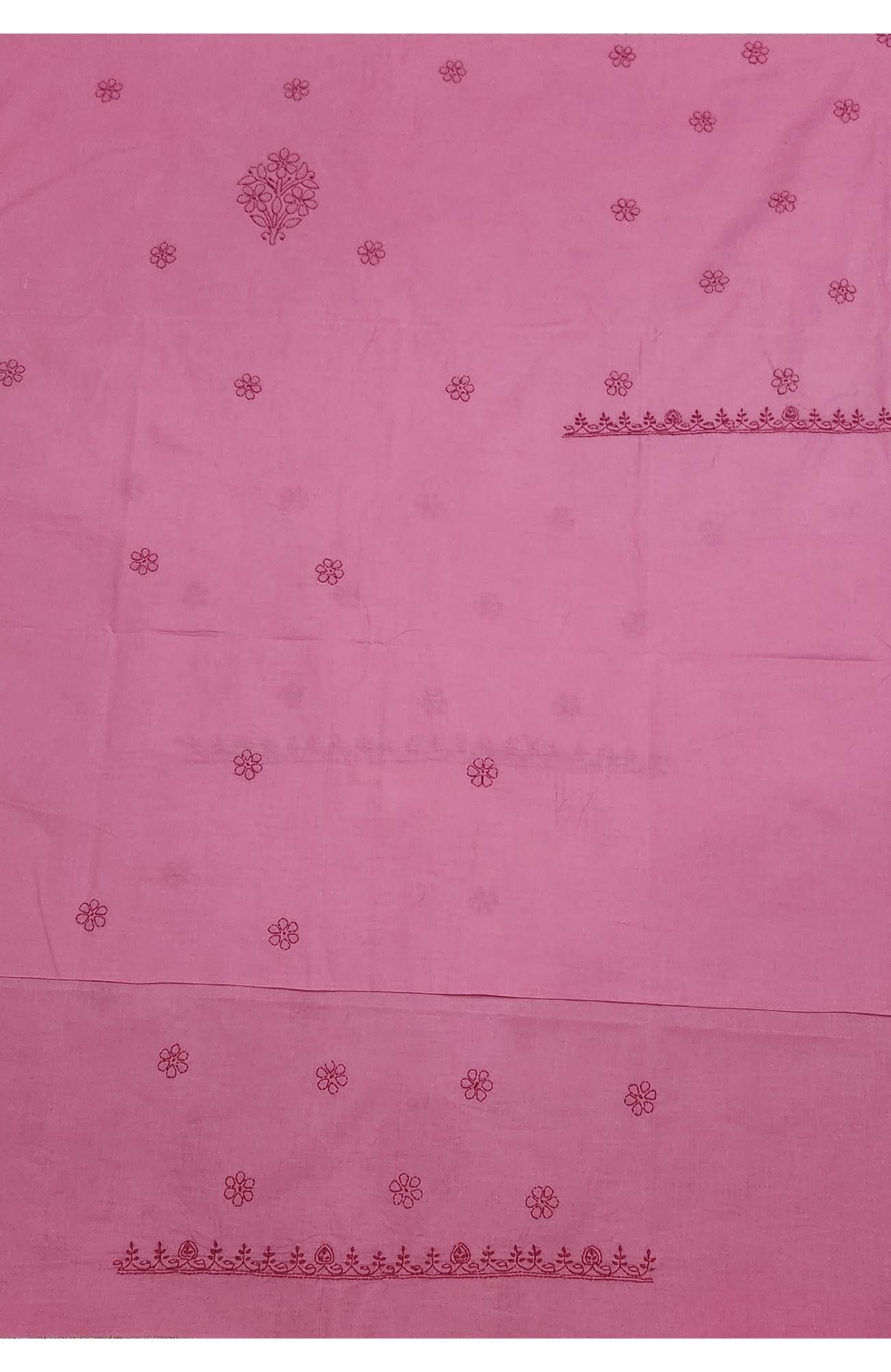Dark Pink Cotton Chikankari Suit Length