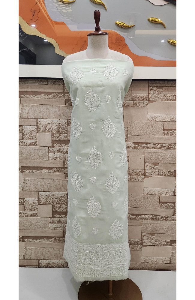 Image of Sea Green Cotton Chikankari Suit Length