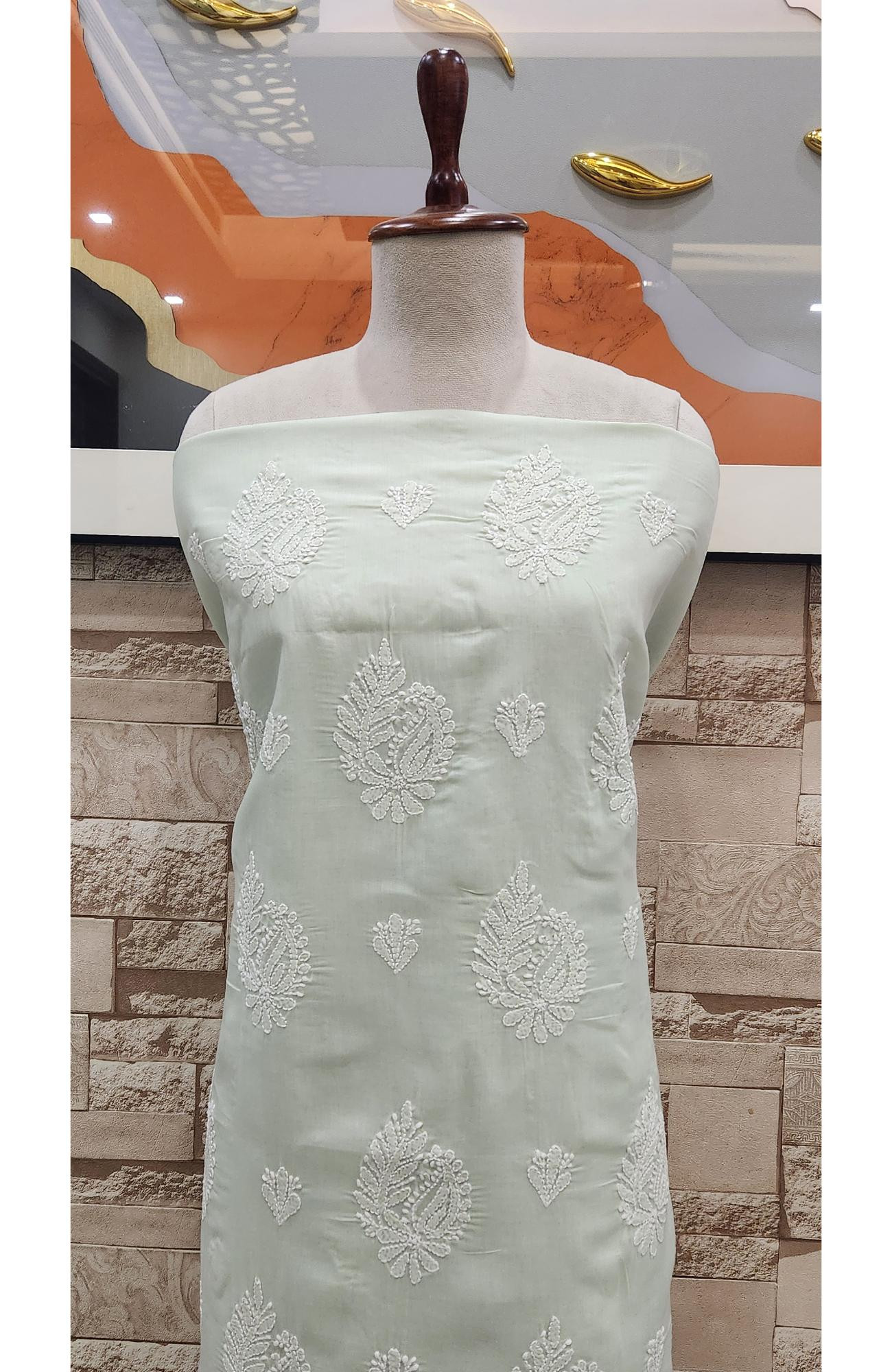 Sea Green Cotton Chikankari Suit Length