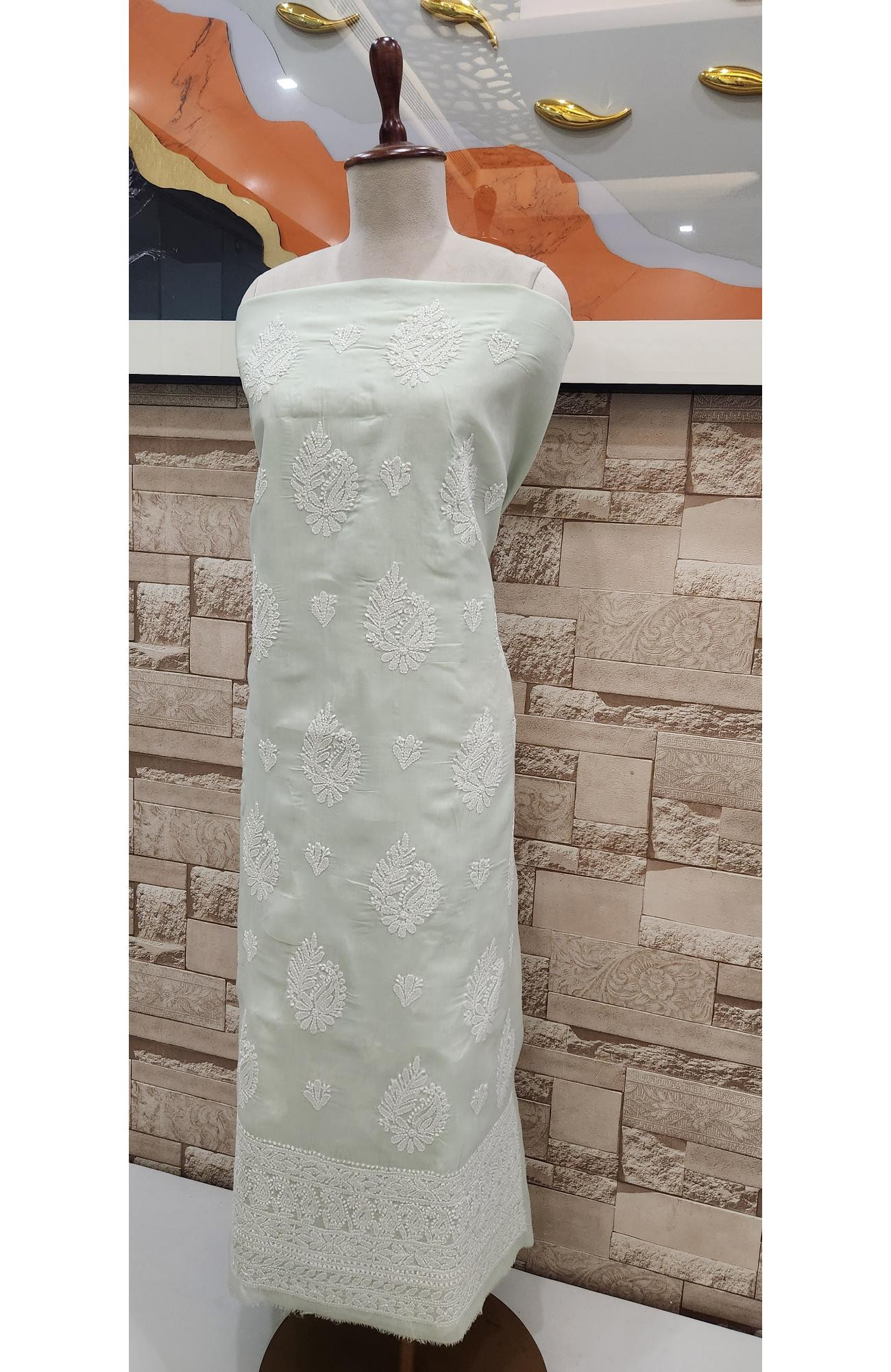 Sea Green Cotton Chikankari Suit Length