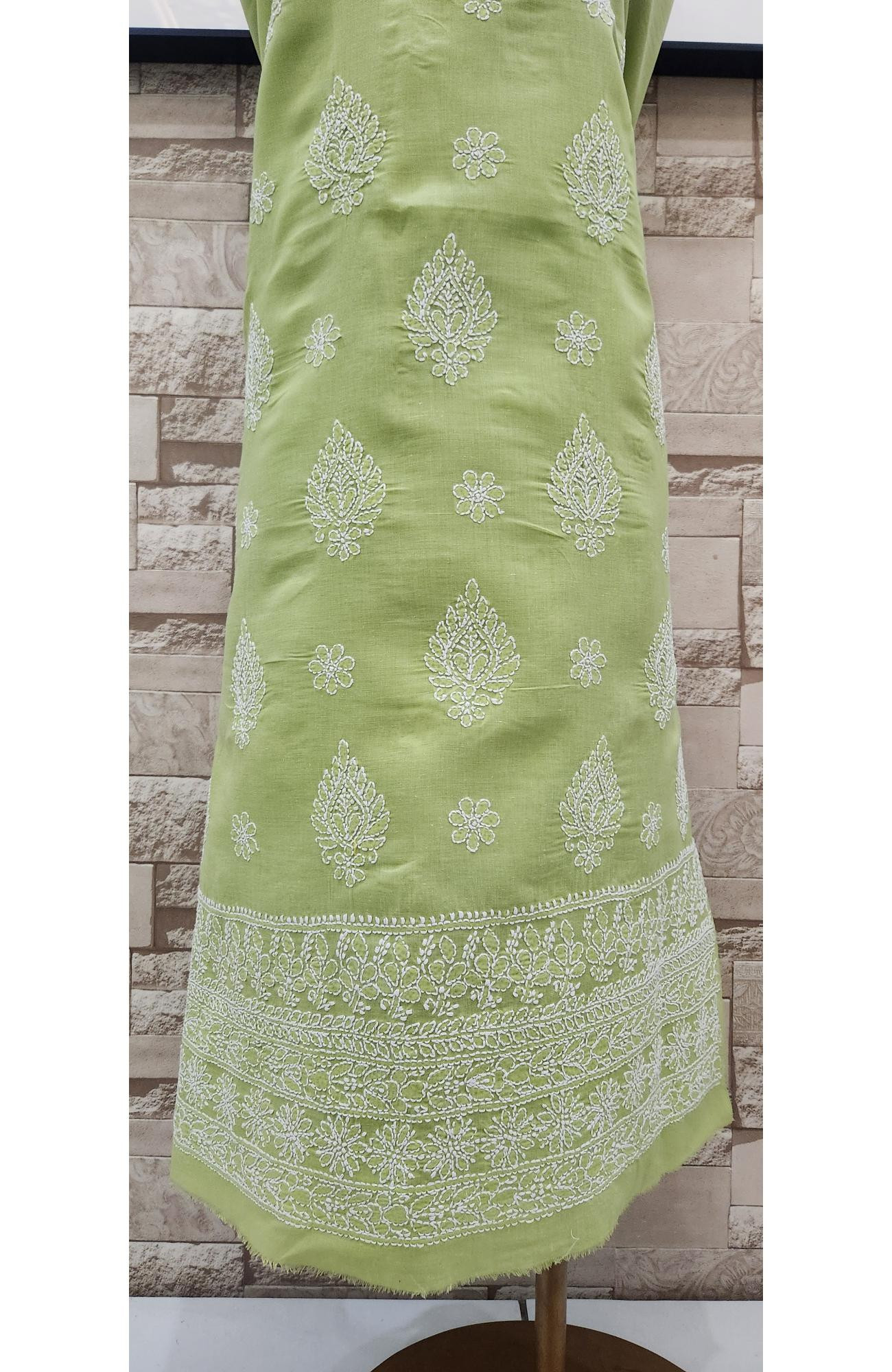 Green Cotton Chikankari Suit Length
