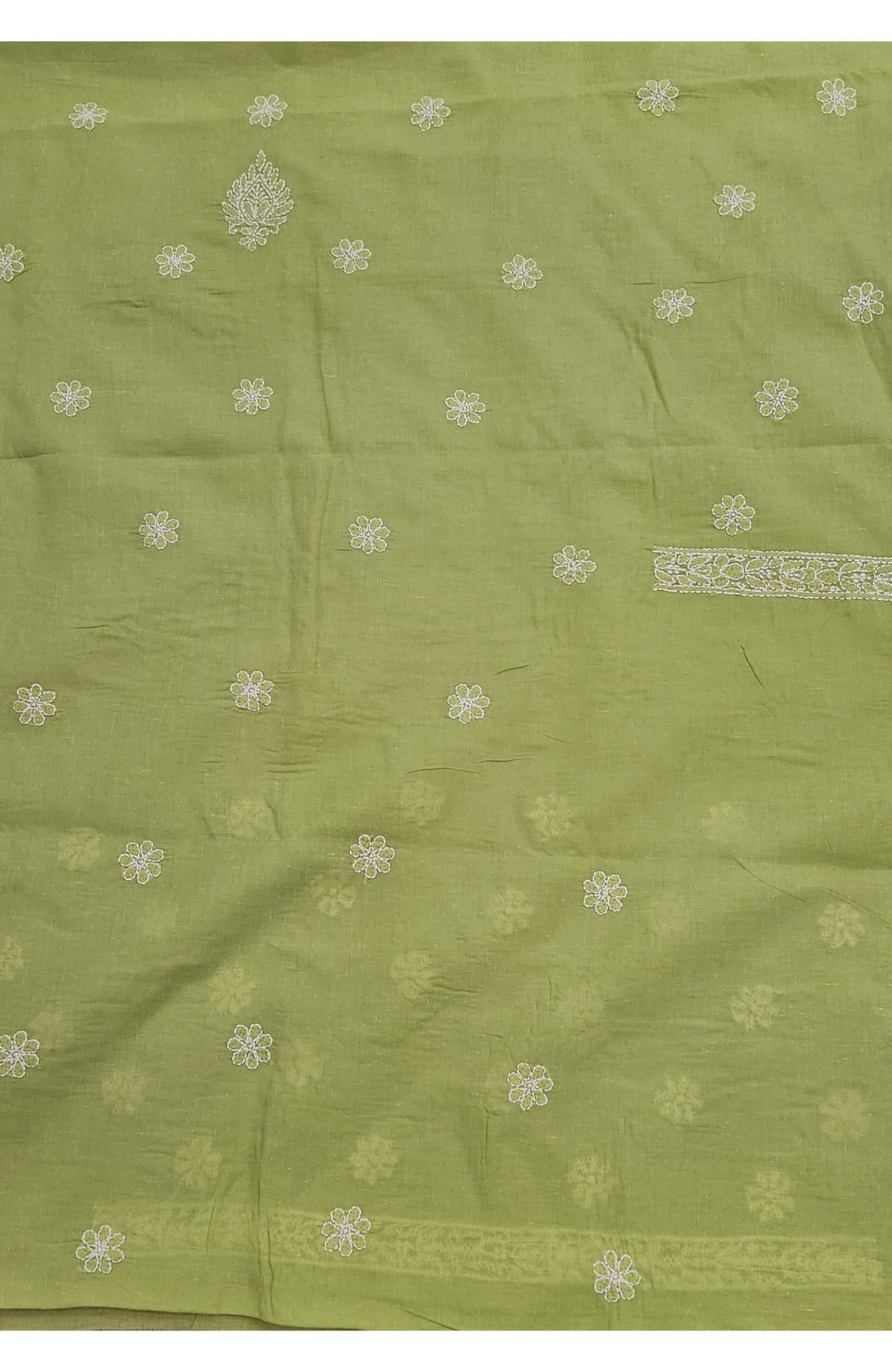 Green Cotton Chikankari Suit Length