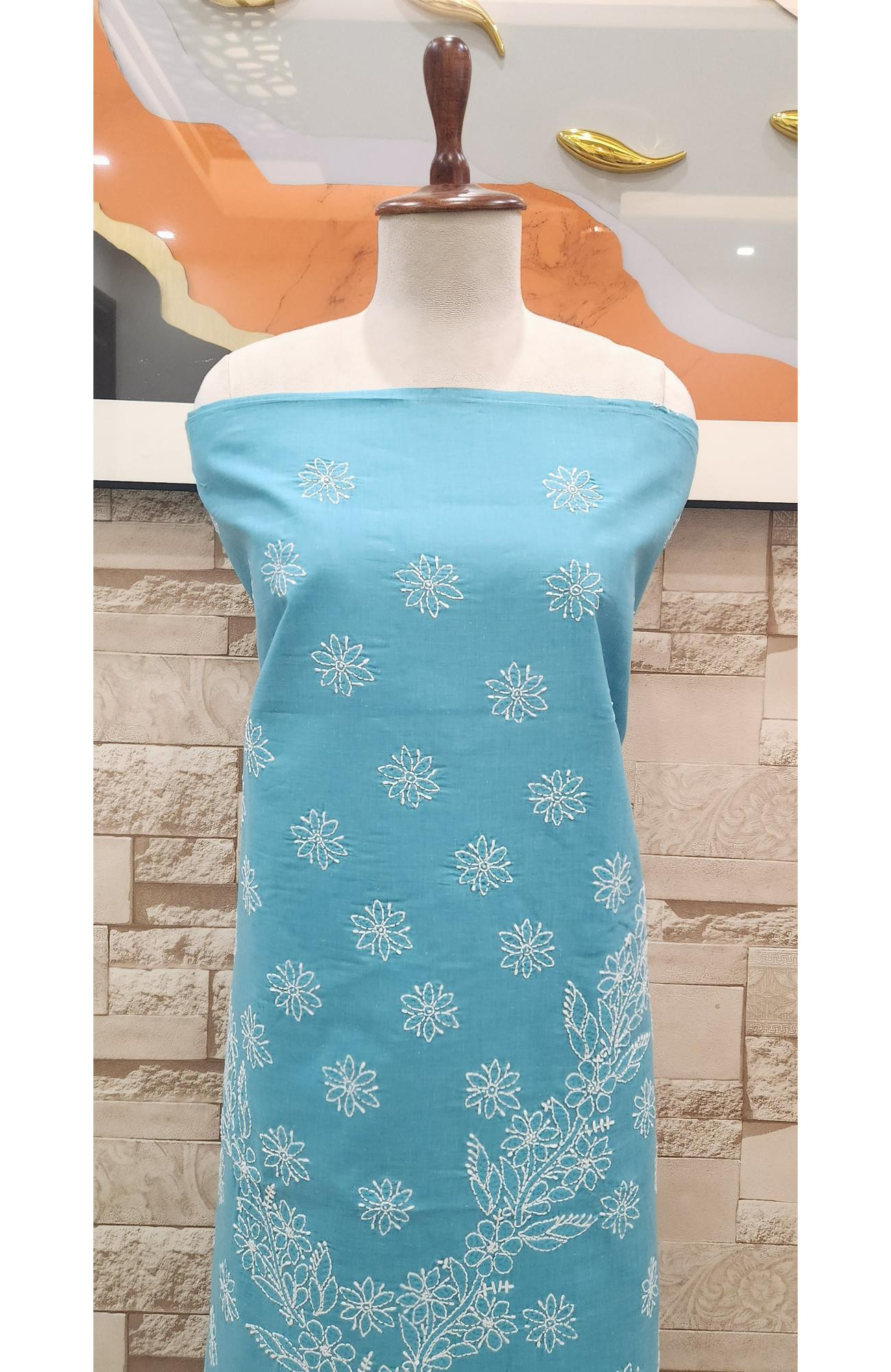 Grey Cotton Chikankari Suit Length