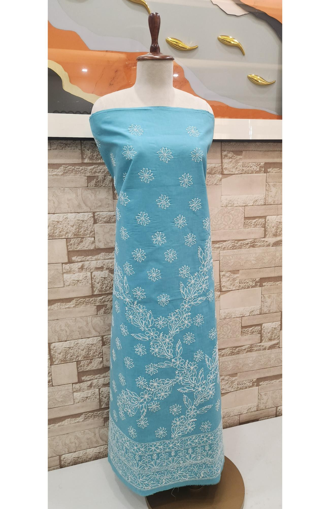 Grey Cotton Chikankari Suit Length