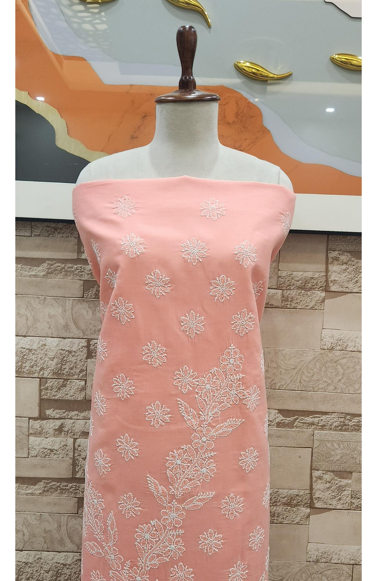 Peach Cotton Chikankari Suit Length