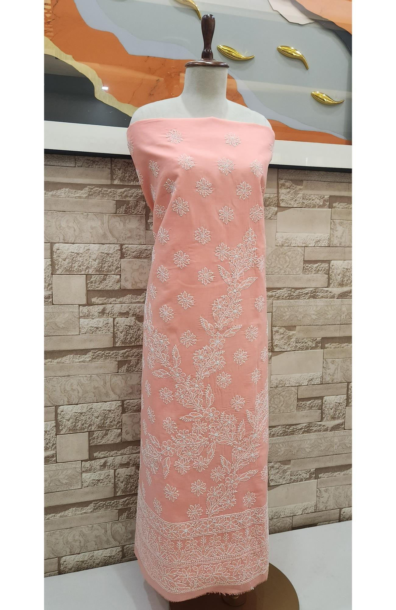 Peach Cotton Chikankari Suit Length