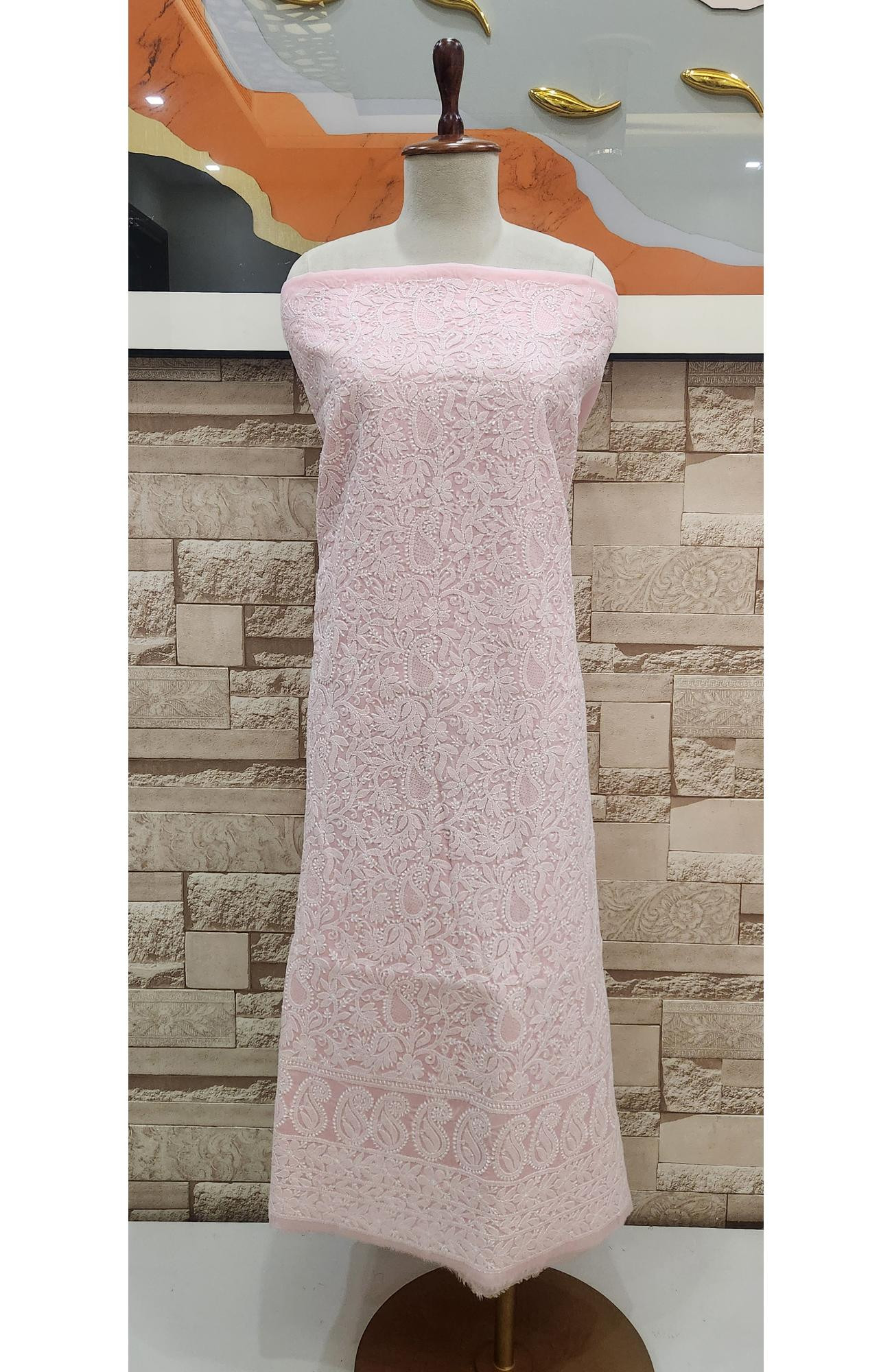 Pink Cotton Chikankari Suit Length