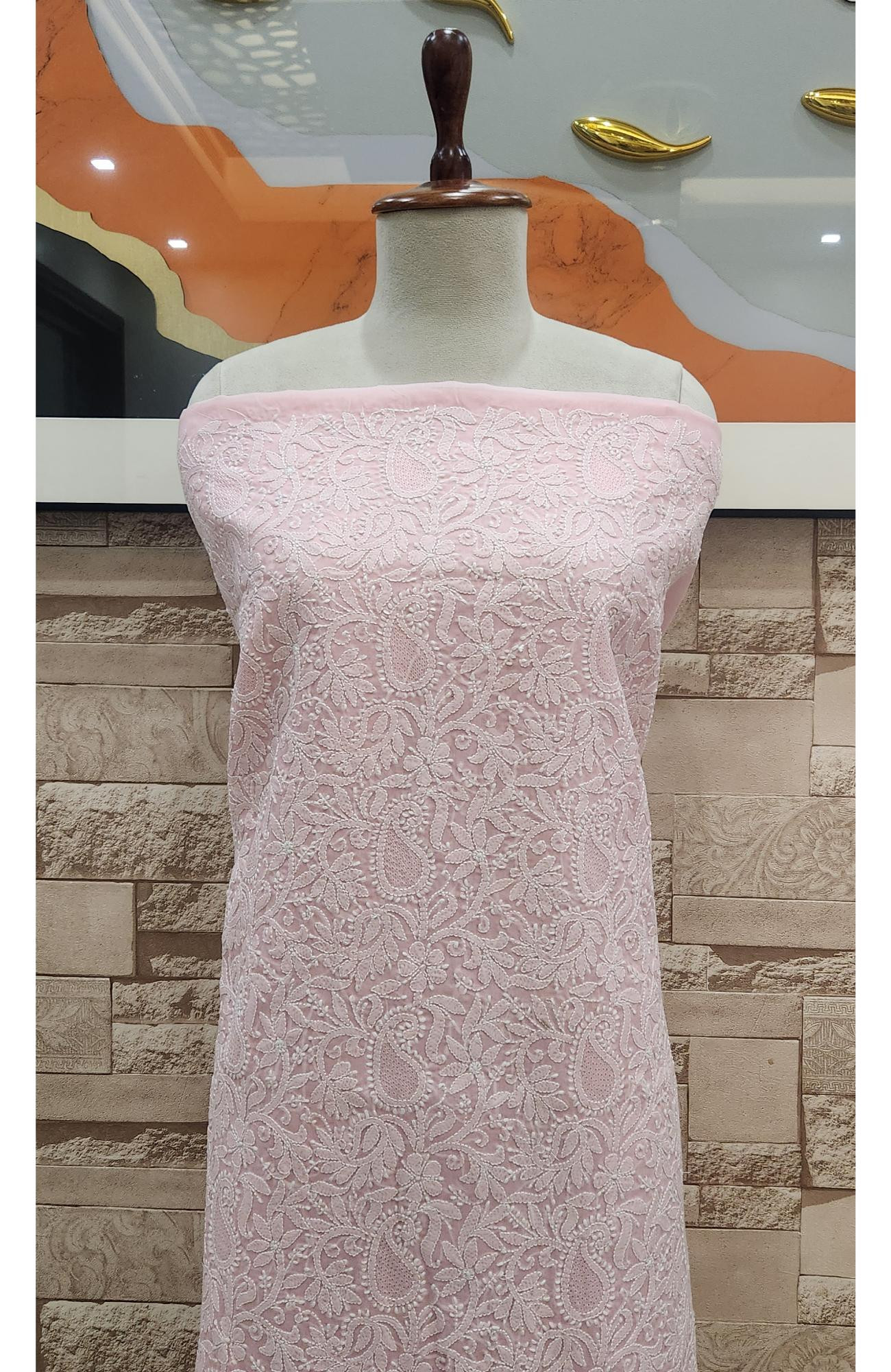 Pink Cotton Chikankari Suit Length