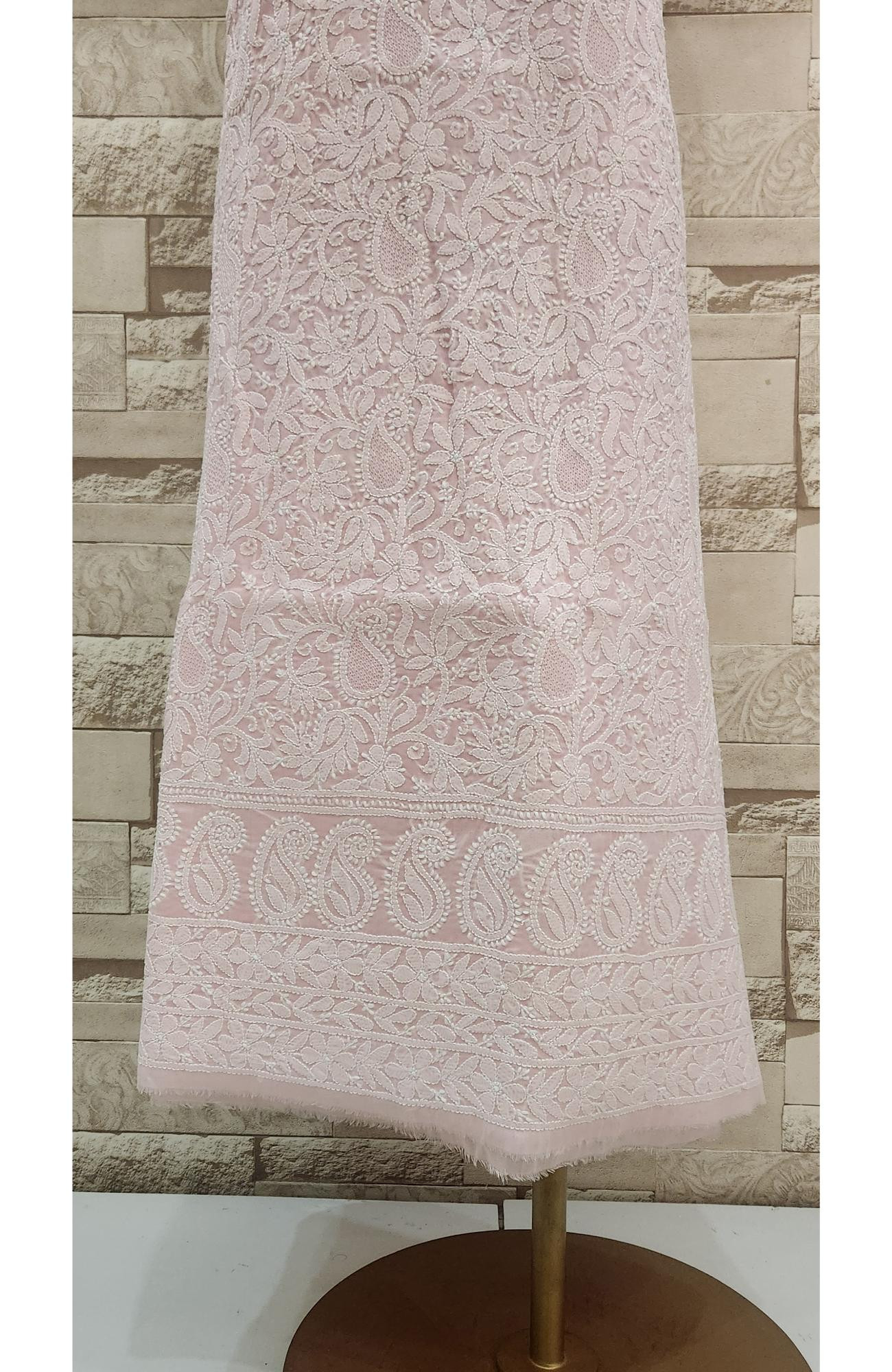 Pink Cotton Chikankari Suit Length