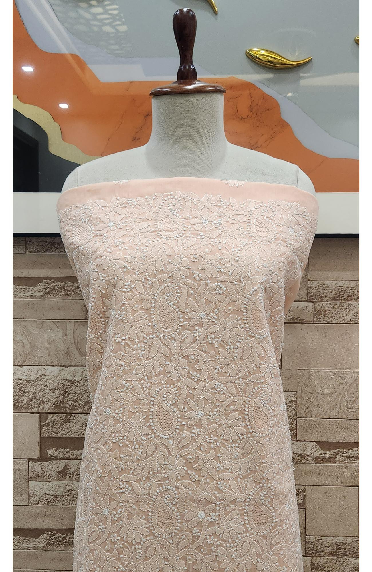 Peach Cotton Chikankari Suit Length