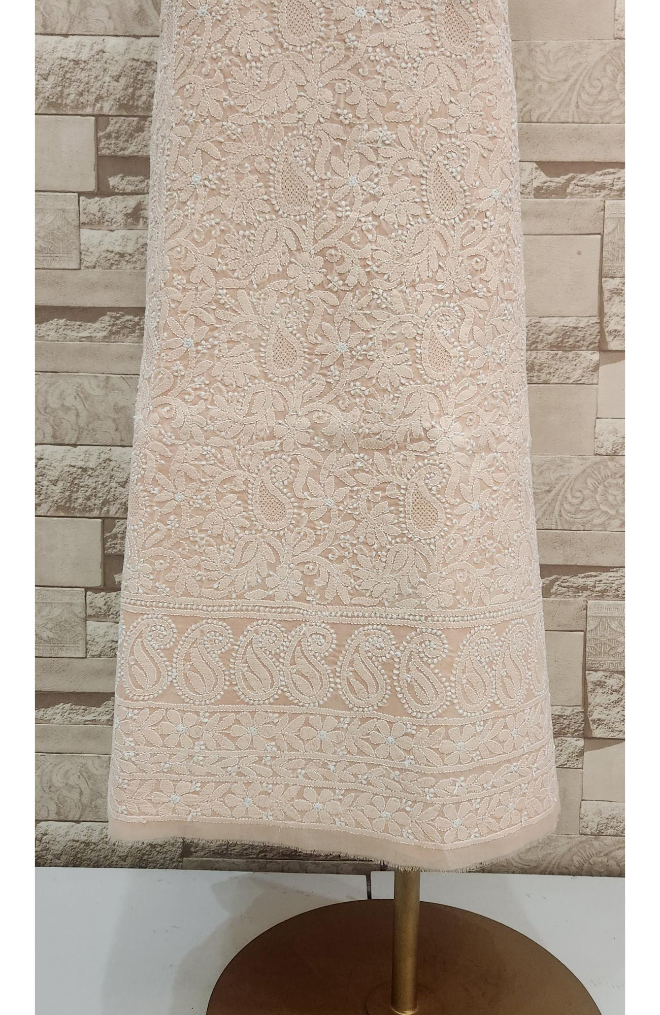 Peach Cotton Chikankari Suit Length