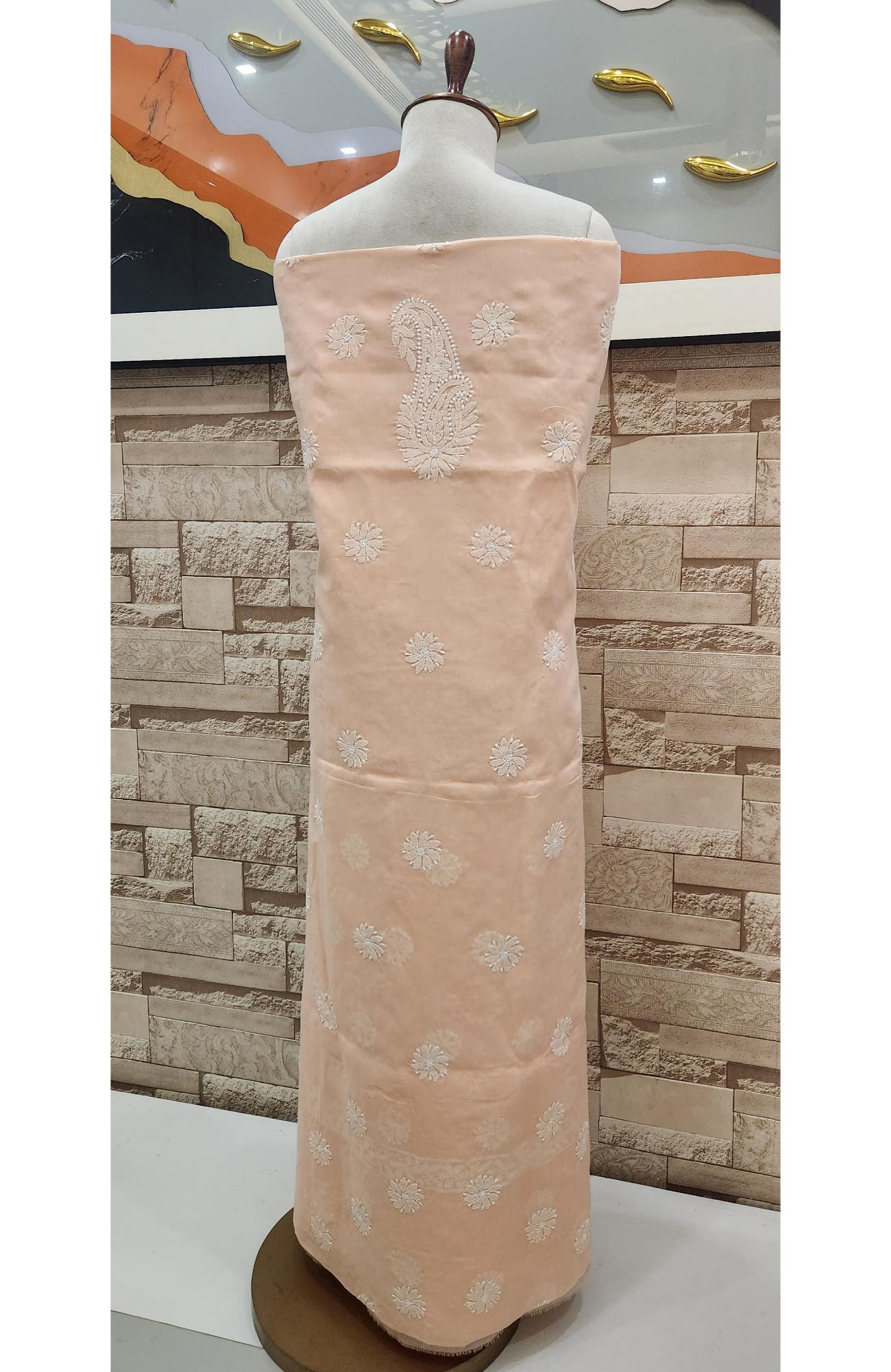 Peach Cotton Chikankari Suit Length