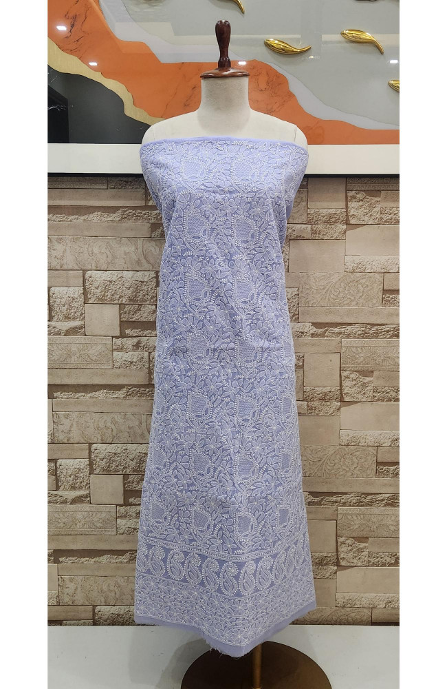 Image of Blue Cotton Chikankari Suit Length