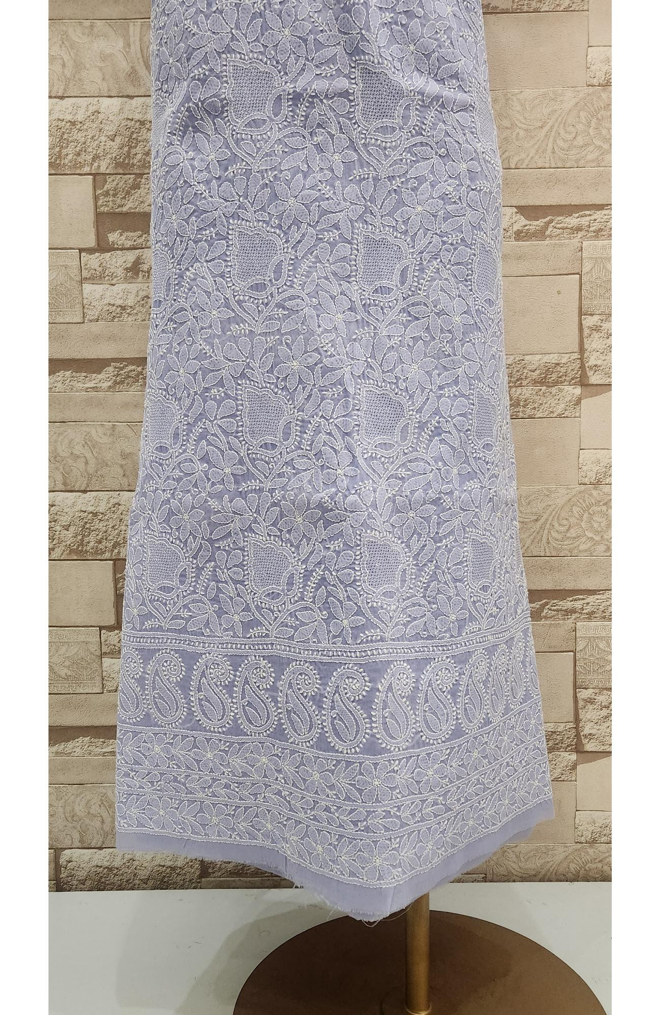 Blue Cotton Chikankari Suit Length