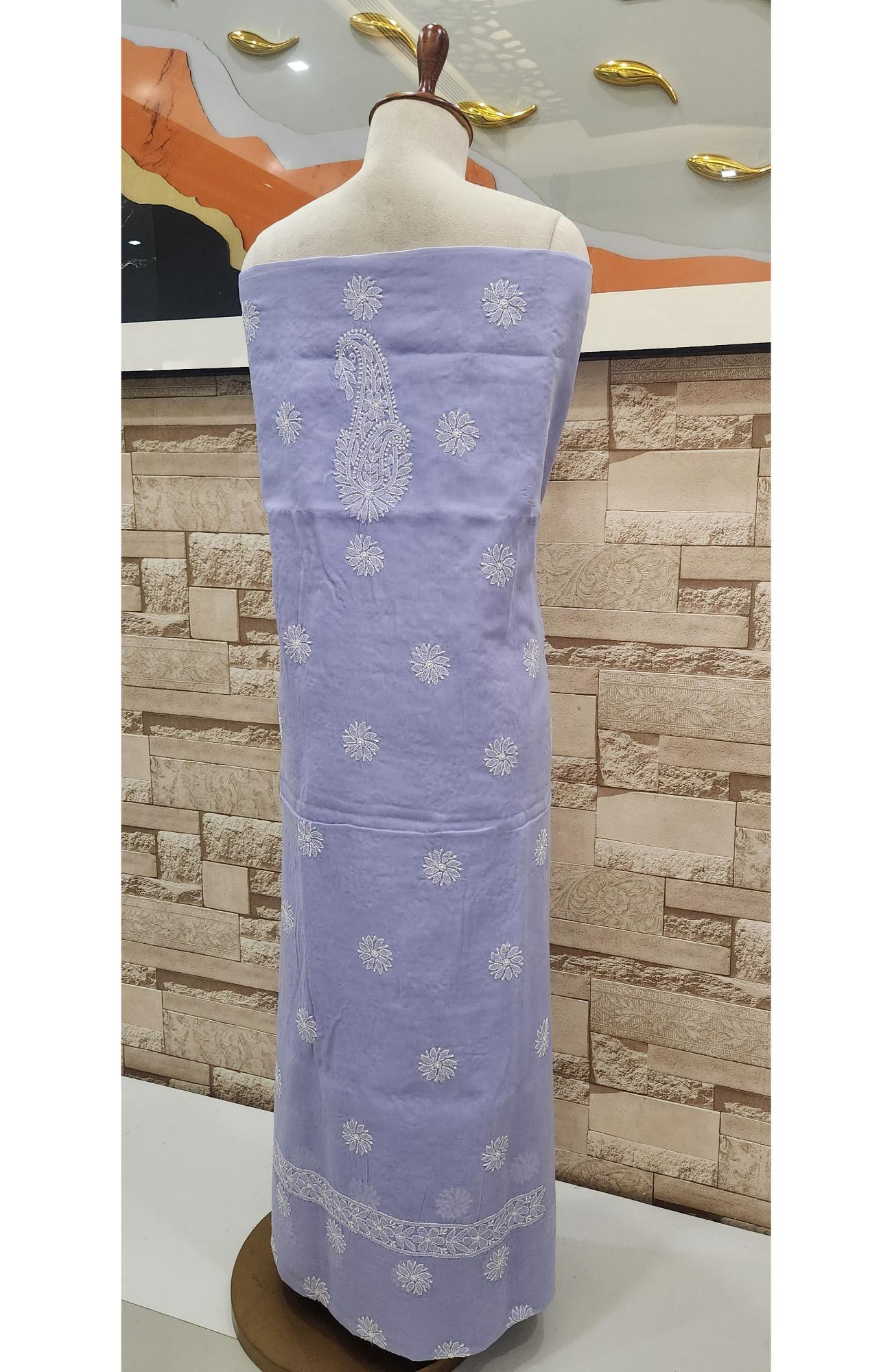 Blue Cotton Chikankari Suit Length
