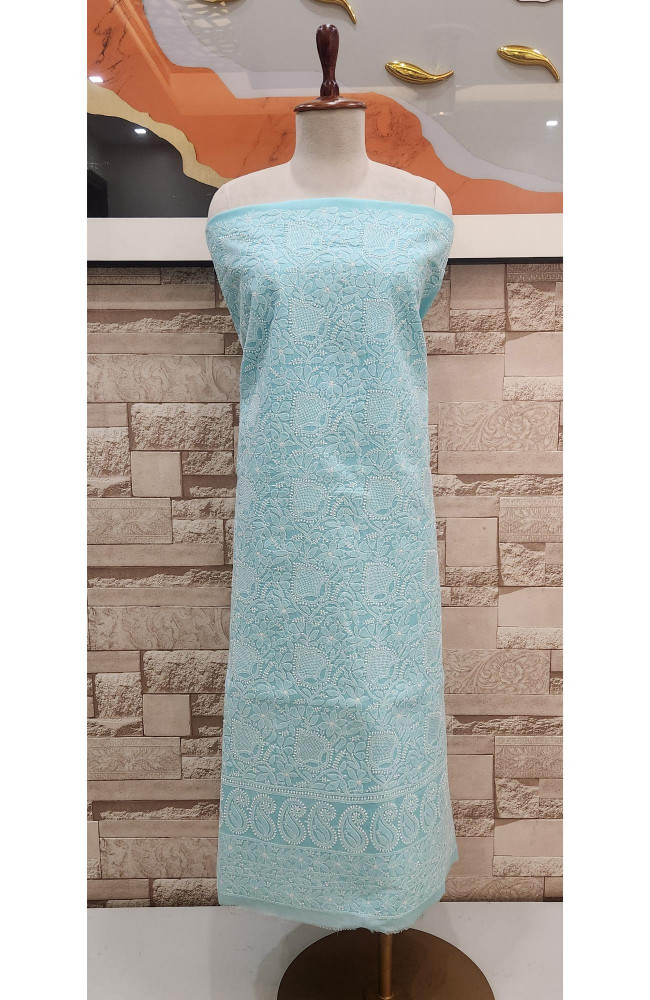 Image of Sea Green Cotton Chikankari Suit Length