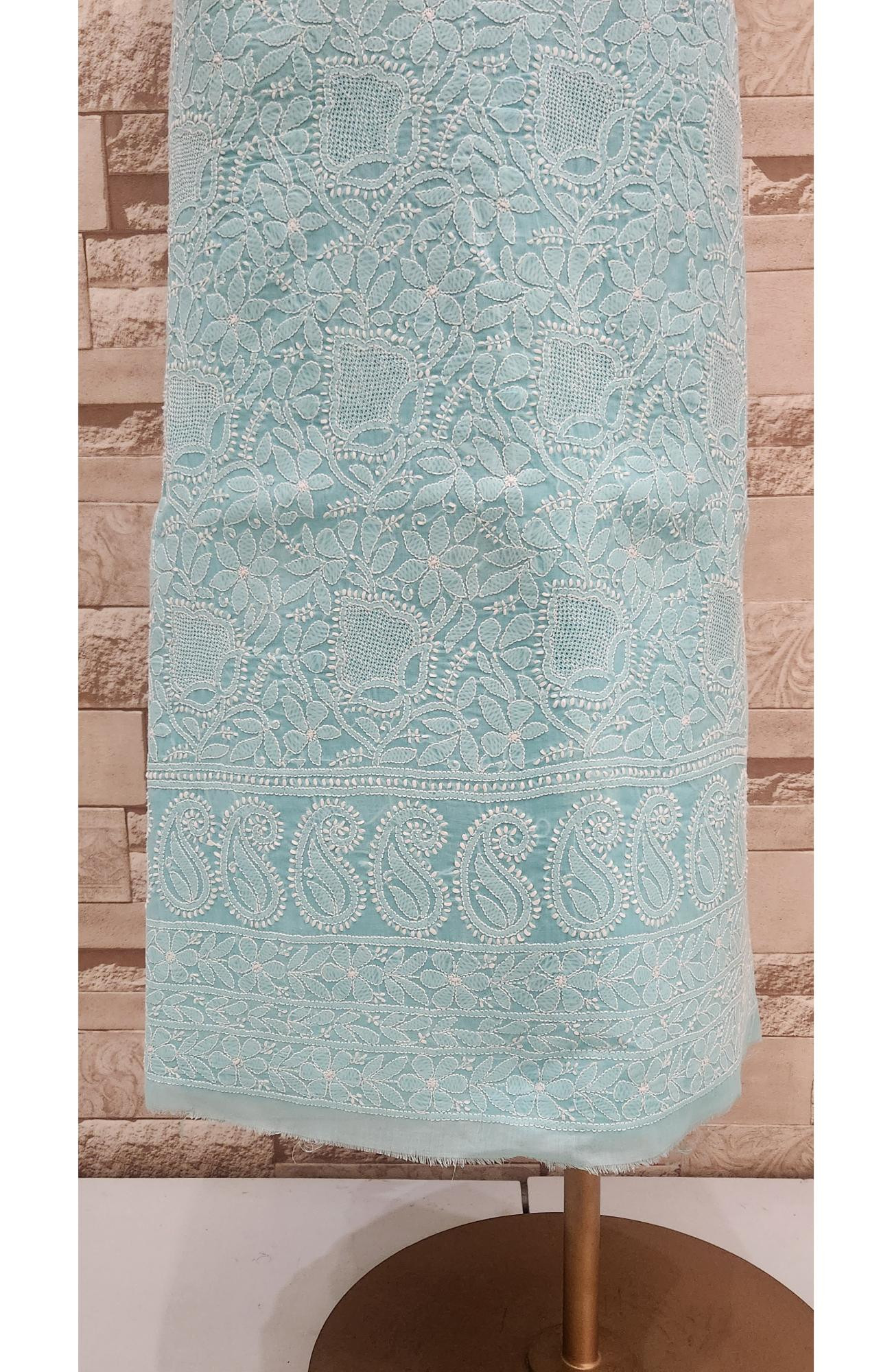 Sea Green Cotton Chikankari Suit Length