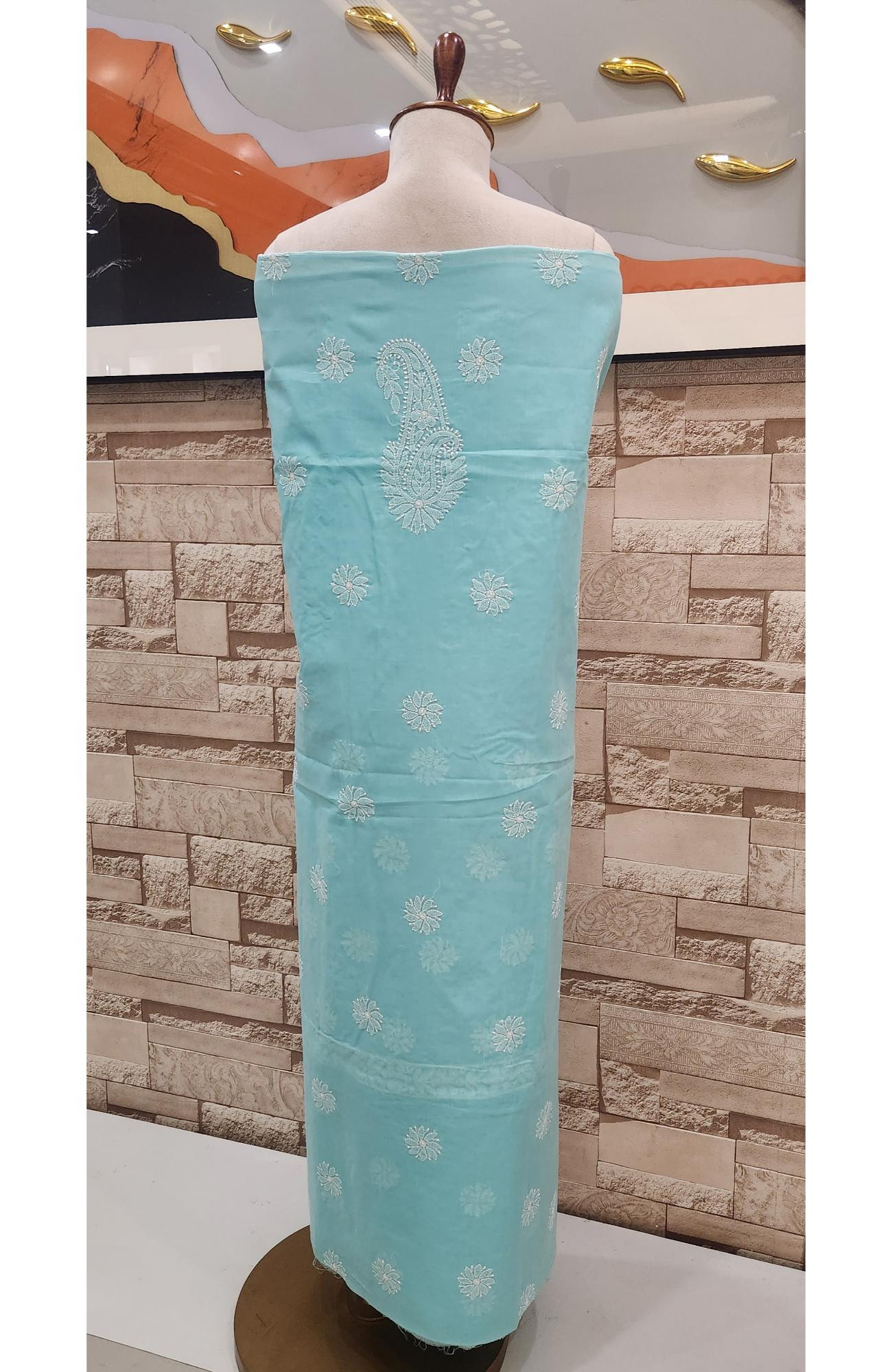 Sea Green Cotton Chikankari Suit Length
