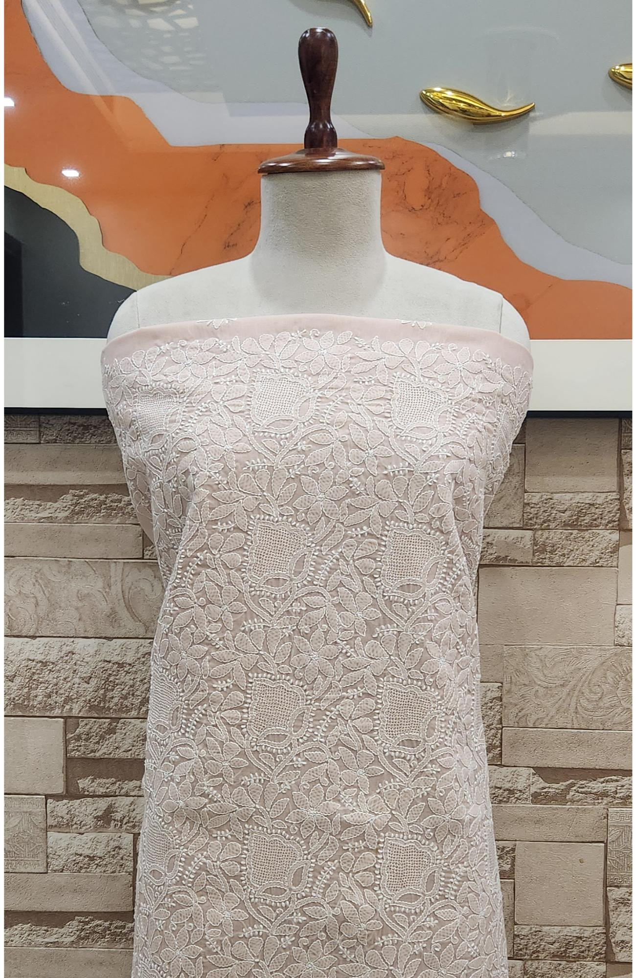 Beige Cotton Chikankari Suit Length