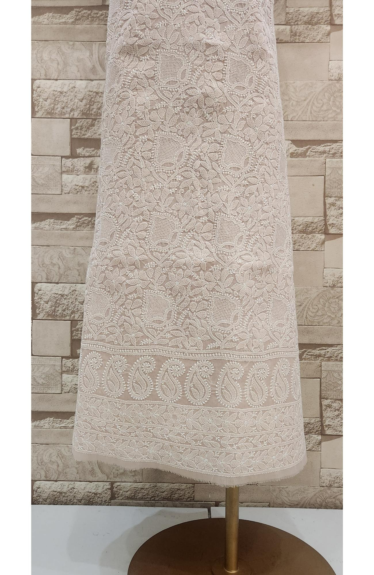 Beige Cotton Chikankari Suit Length