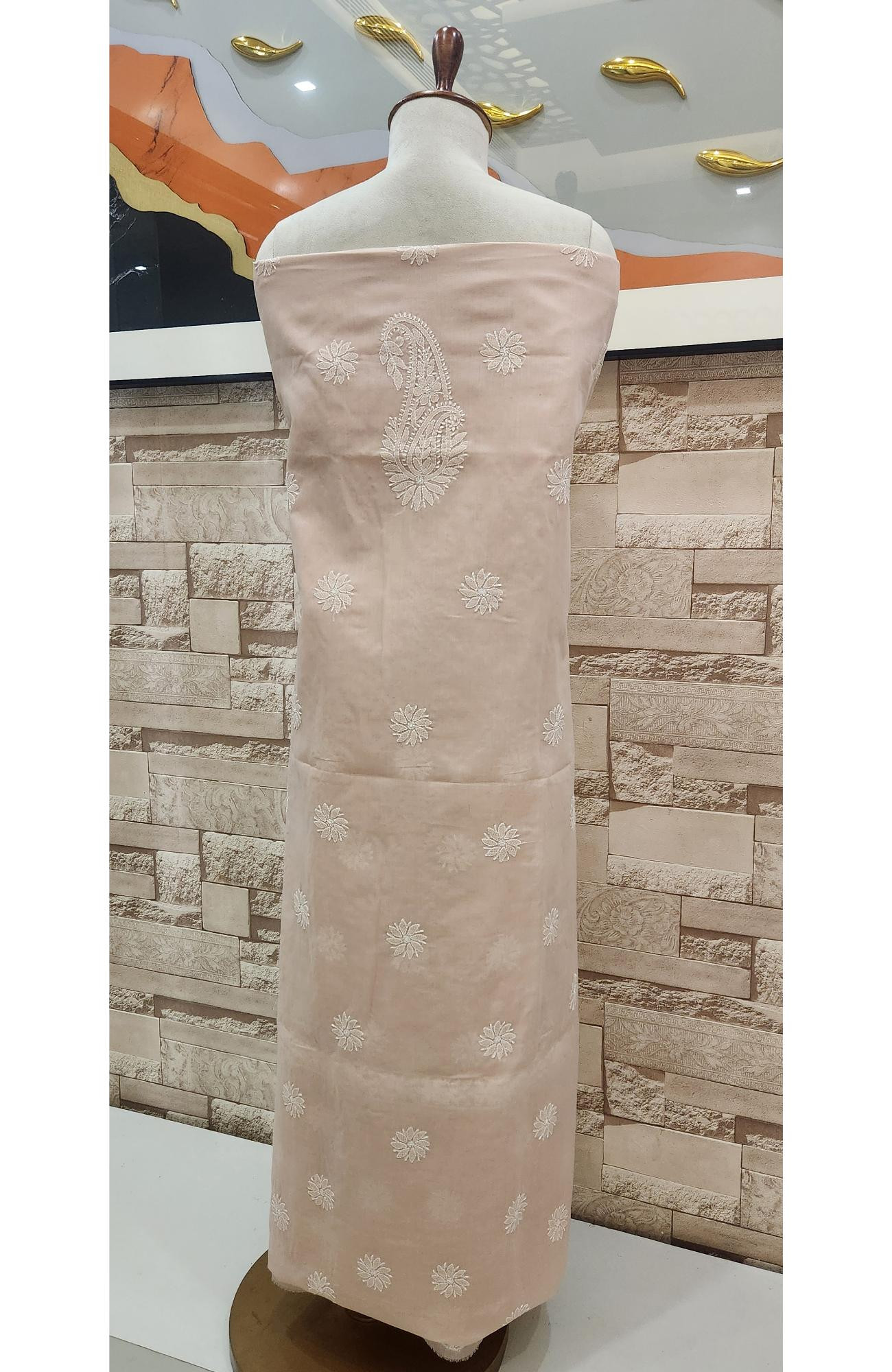 Beige Cotton Chikankari Suit Length