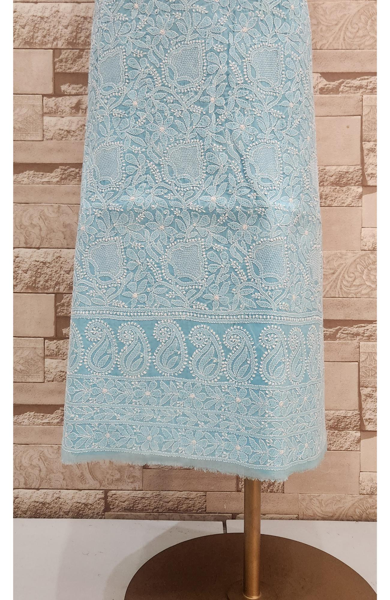 Light Blue Cotton Chikankari Suit Length