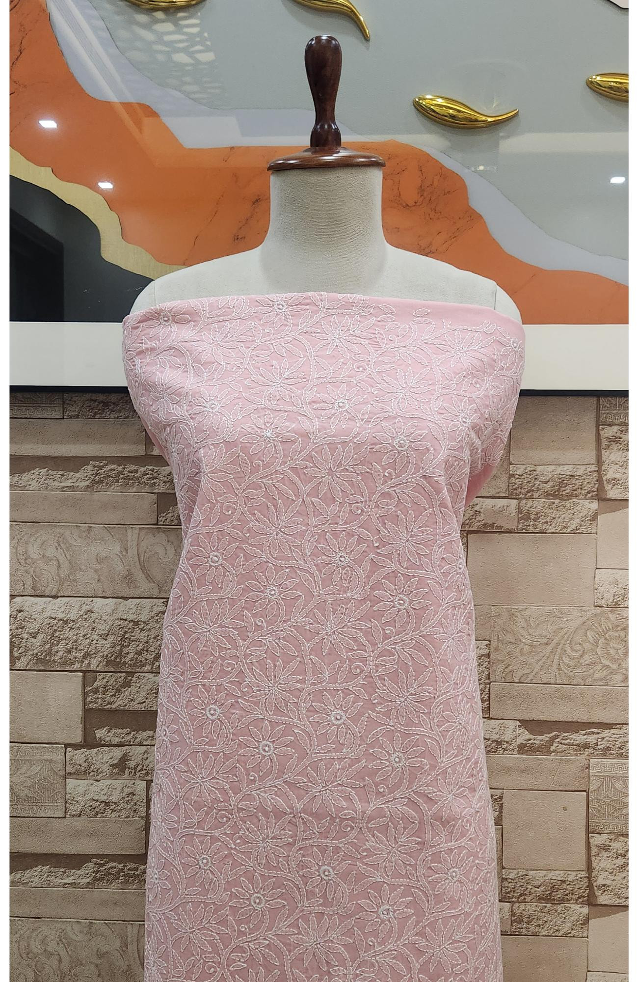 Pink Cotton Chikankari Suit Length