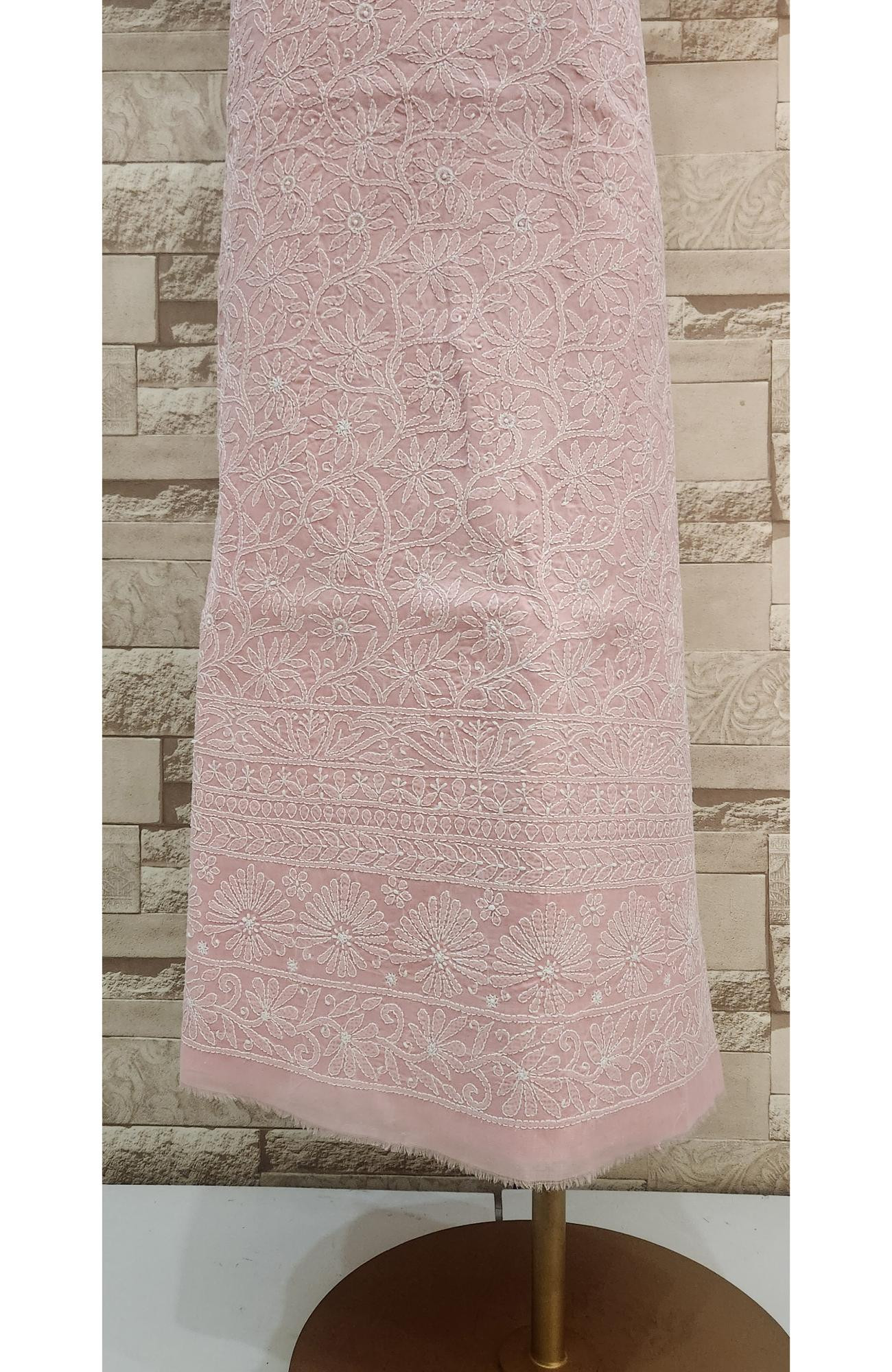 Pink Cotton Chikankari Suit Length