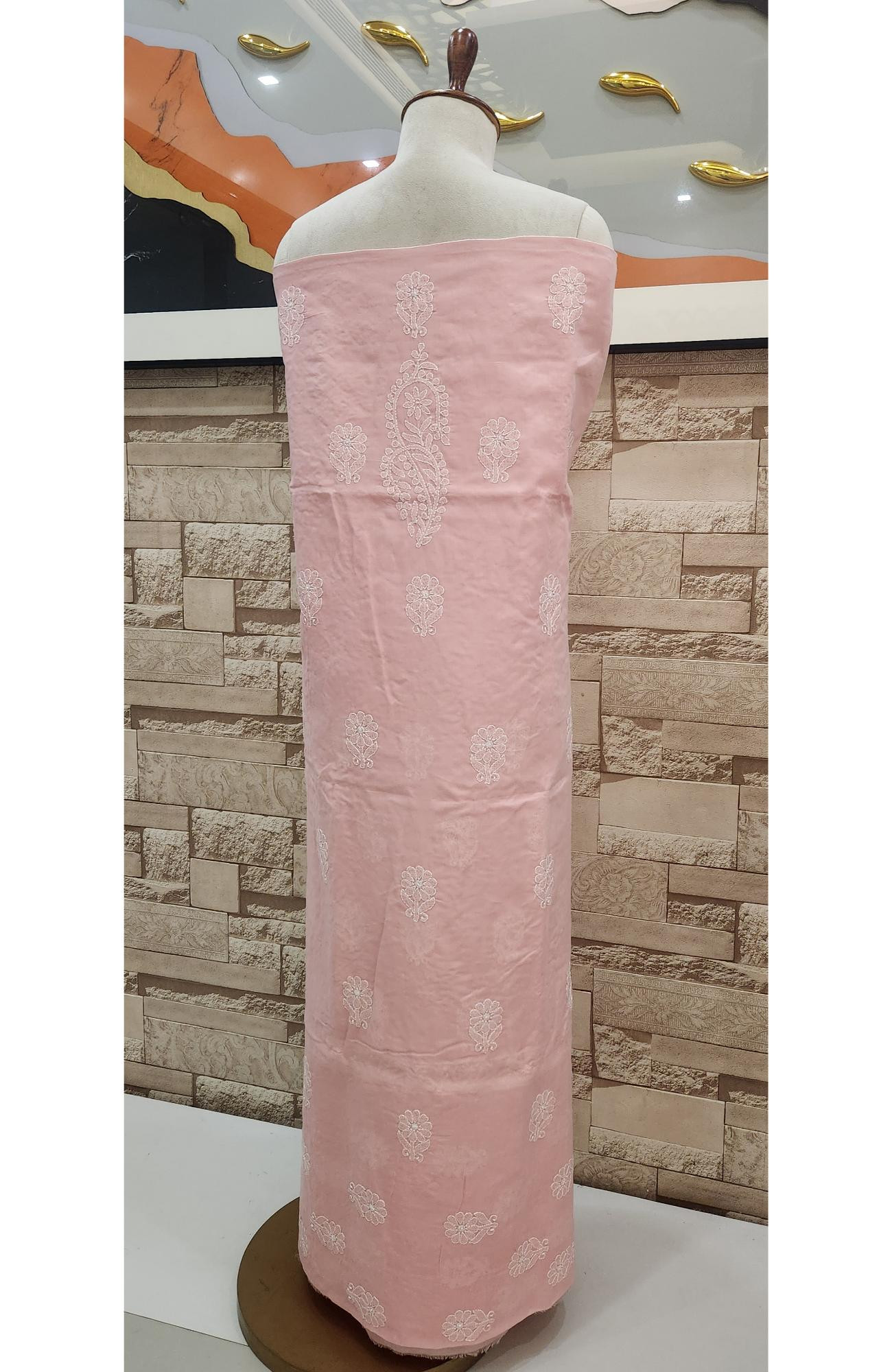 Pink Cotton Chikankari Suit Length