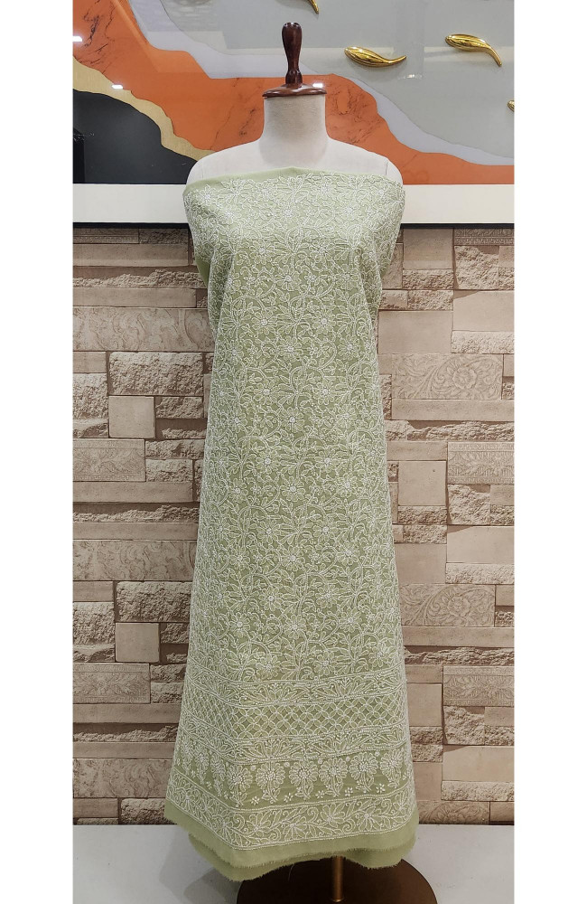 Image of Light Green Cotton Chikankari Suit Length