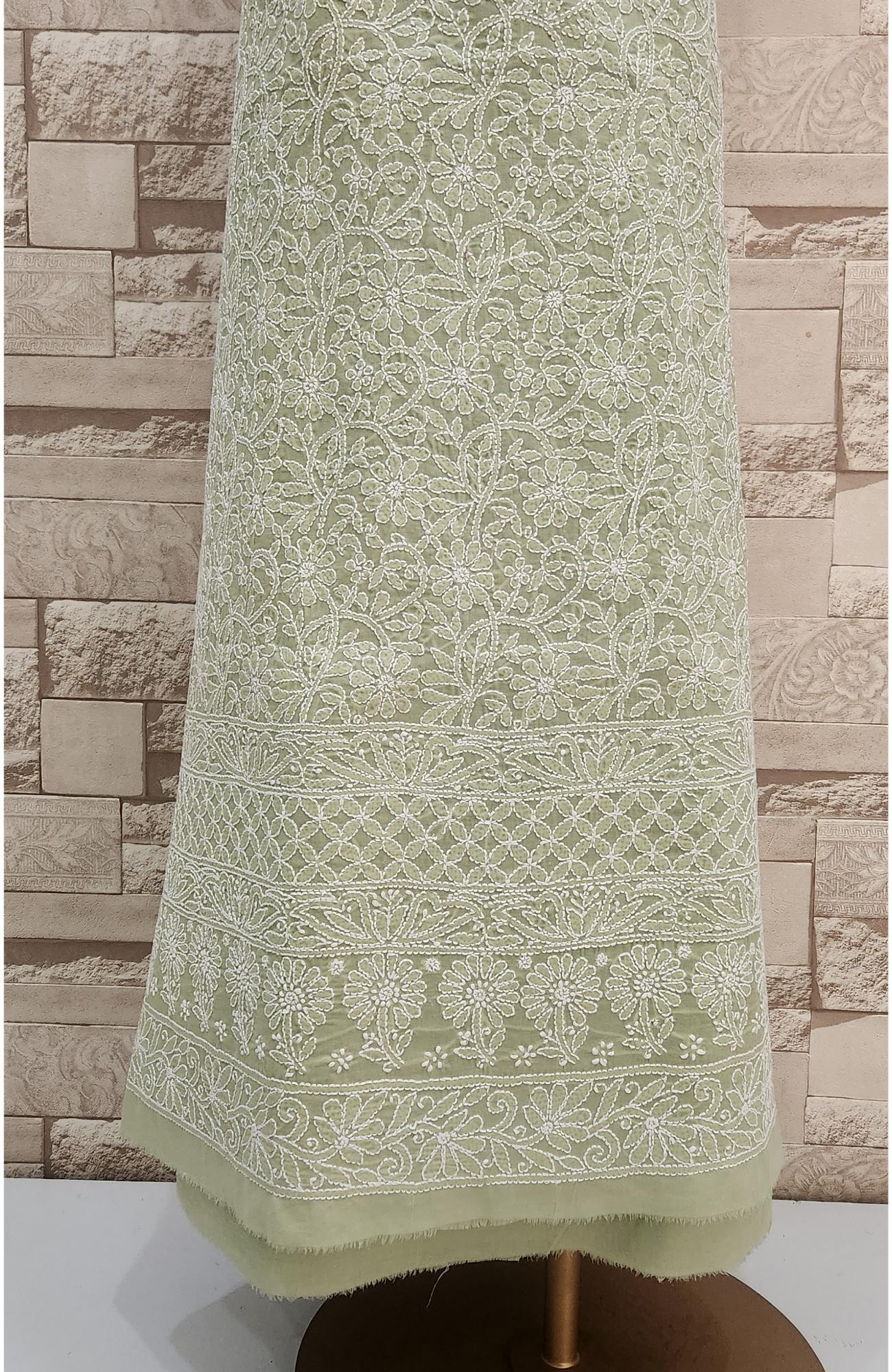 Light Green Cotton Chikankari Suit Length