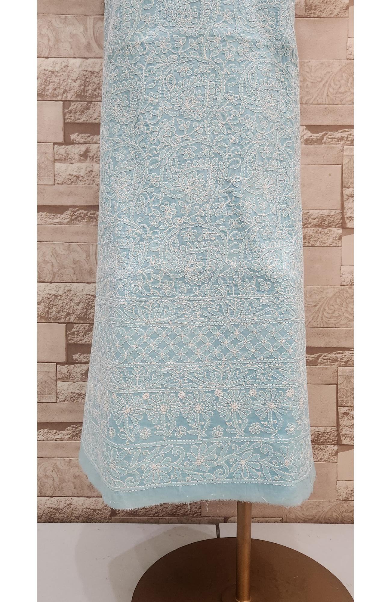 Blue Cotton Chikankari Suit Length