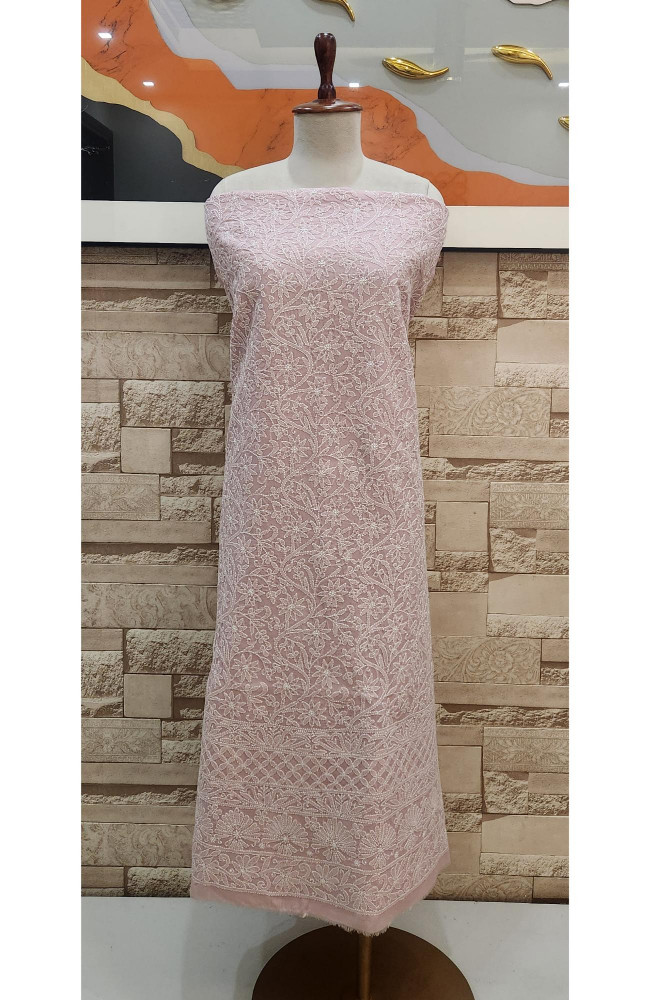 Image of Pink  Cotton Chikankari Suit Length