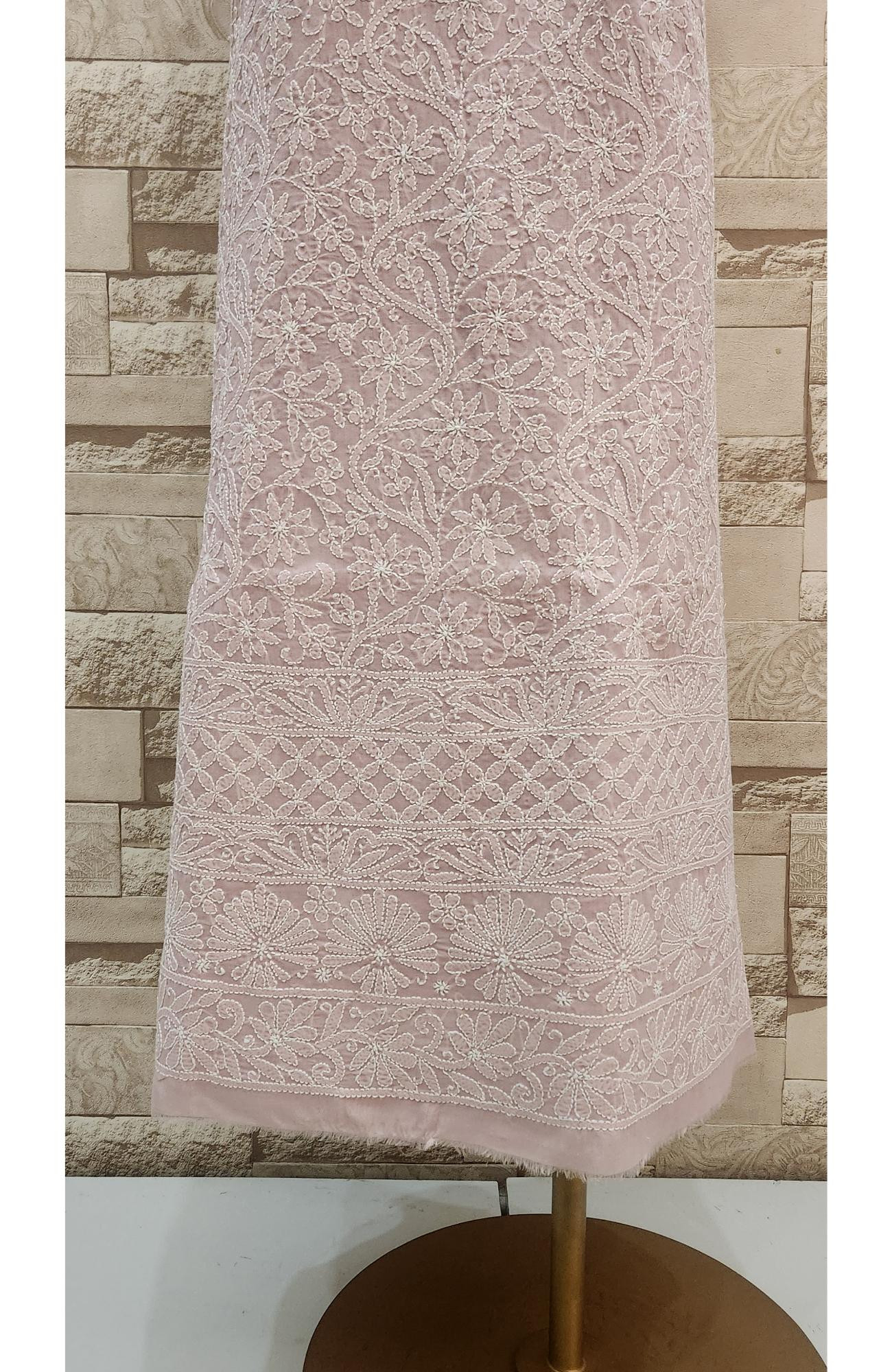 Pink  Cotton Chikankari Suit Length