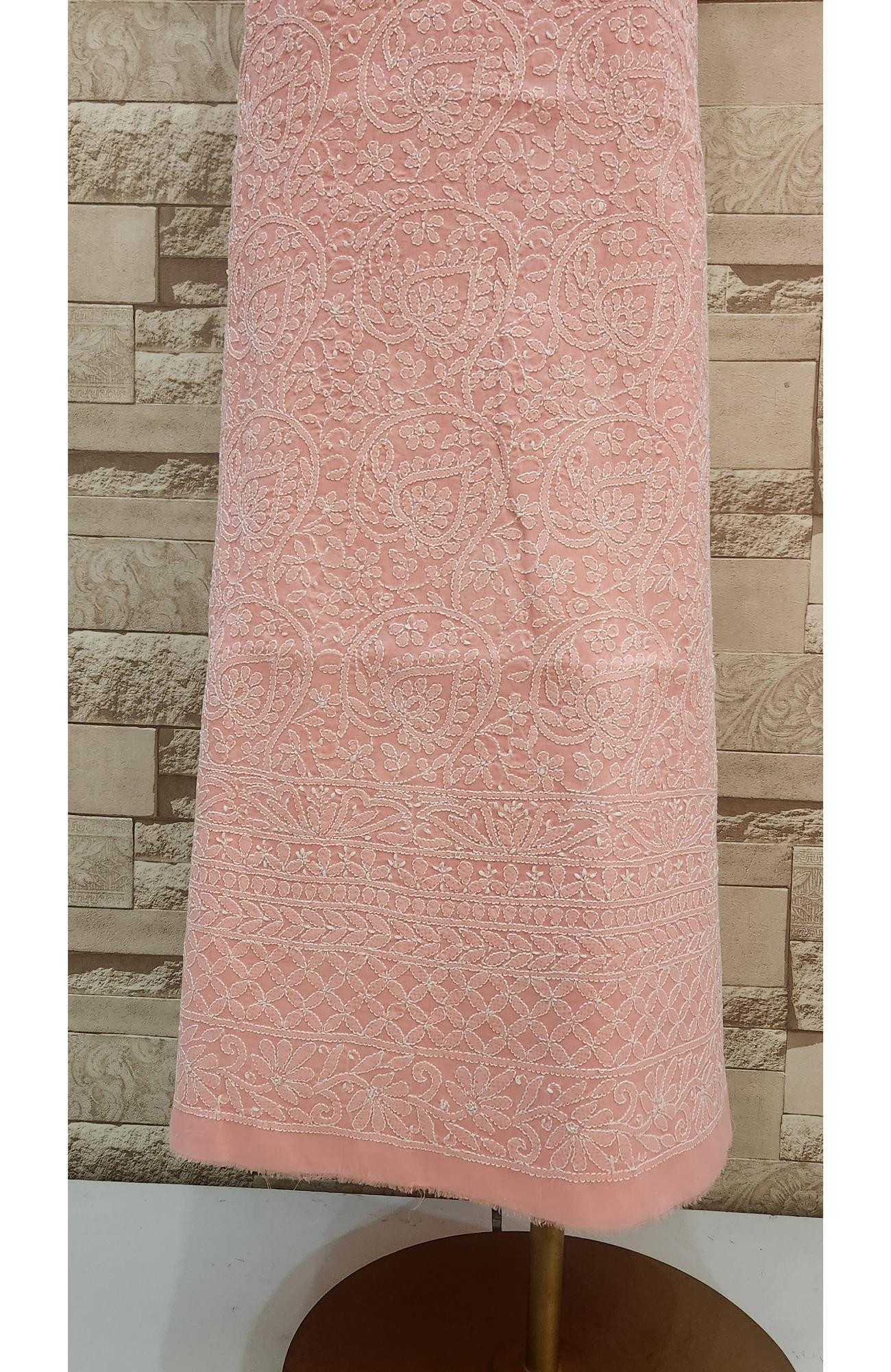 Light Peach Cotton Chikankari Suit Length