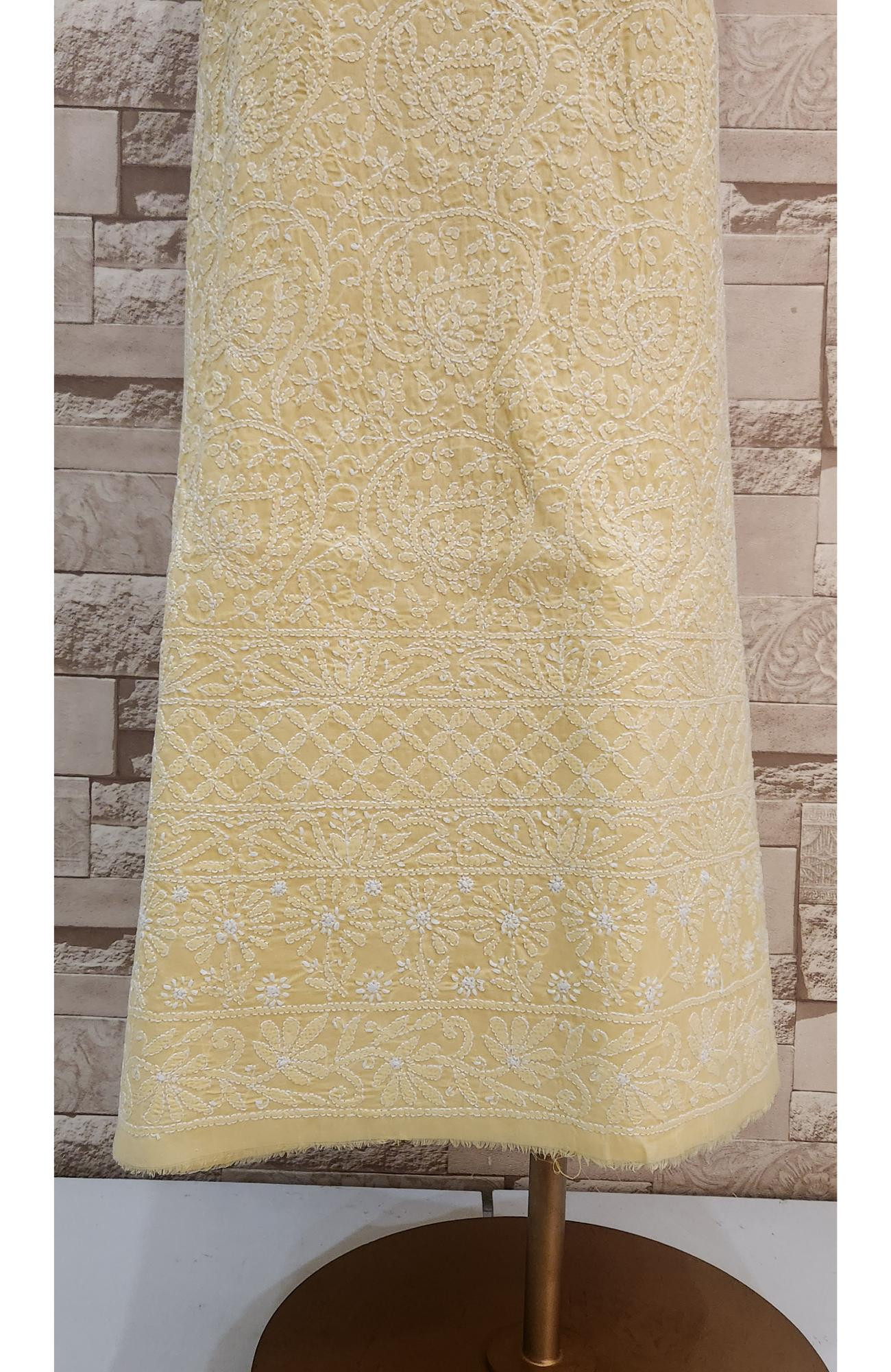 Yellow Cotton Chikankari Suit Length