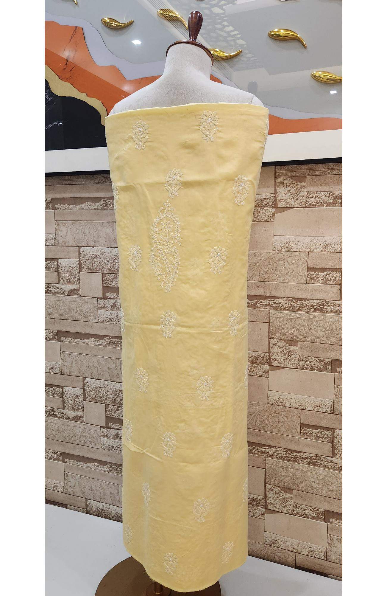 Yellow Cotton Chikankari Suit Length